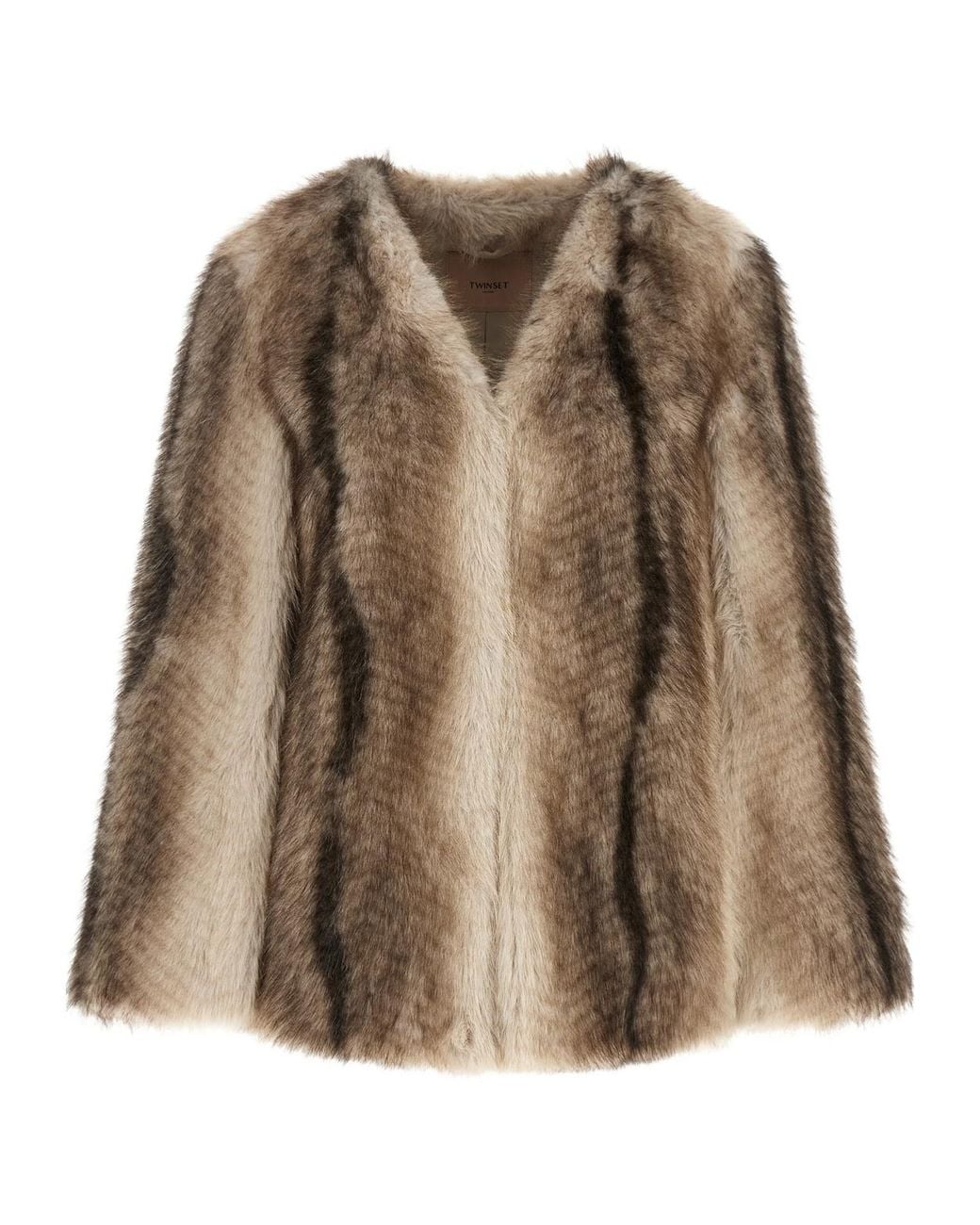 Twinset Brown Striped Faux Fur Cape