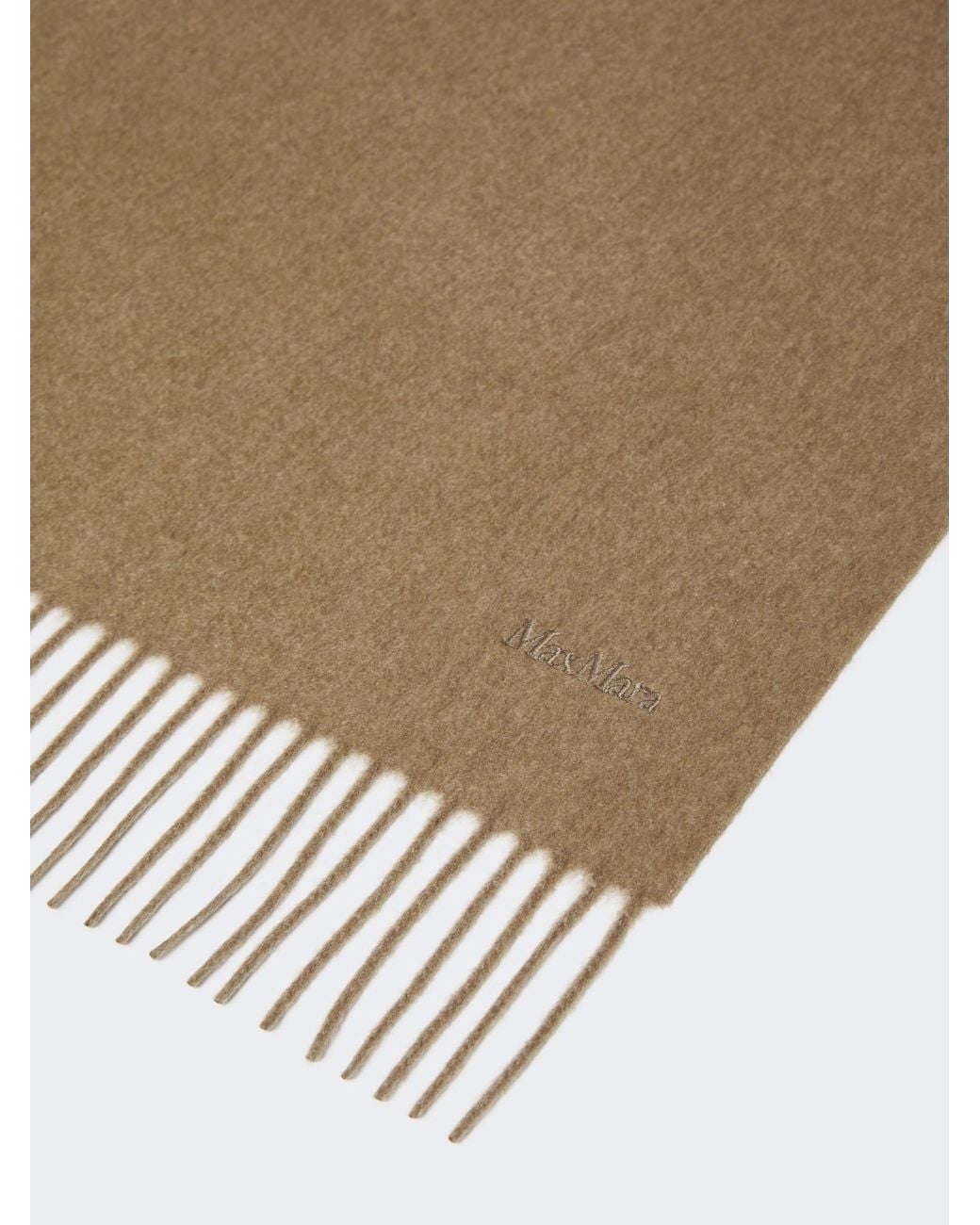 Max Mara Natural Logo Embroidered Fringed Edge Scarf