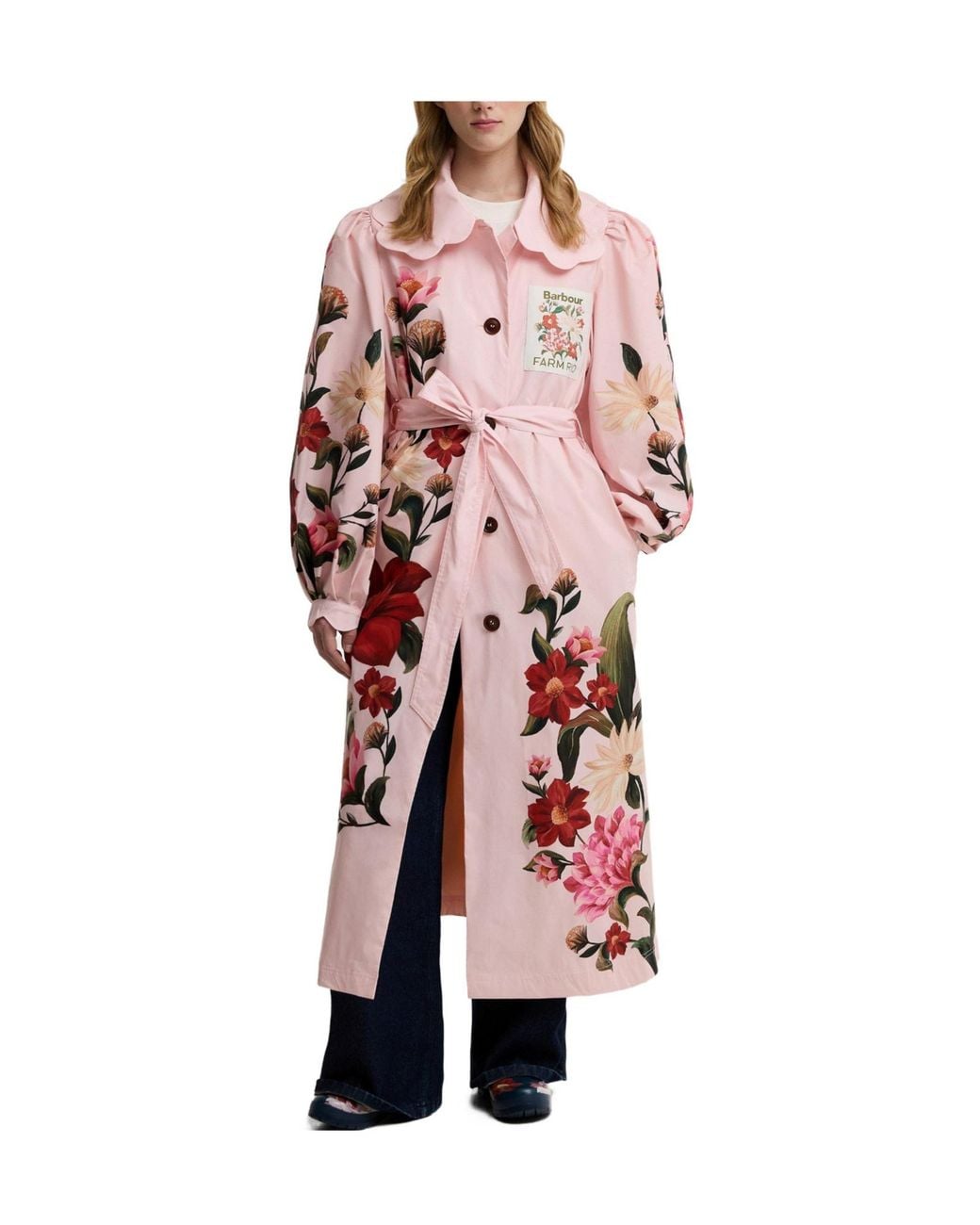 Barbour Pink X Farm Rio Bromelia Showerproof Trench Coat