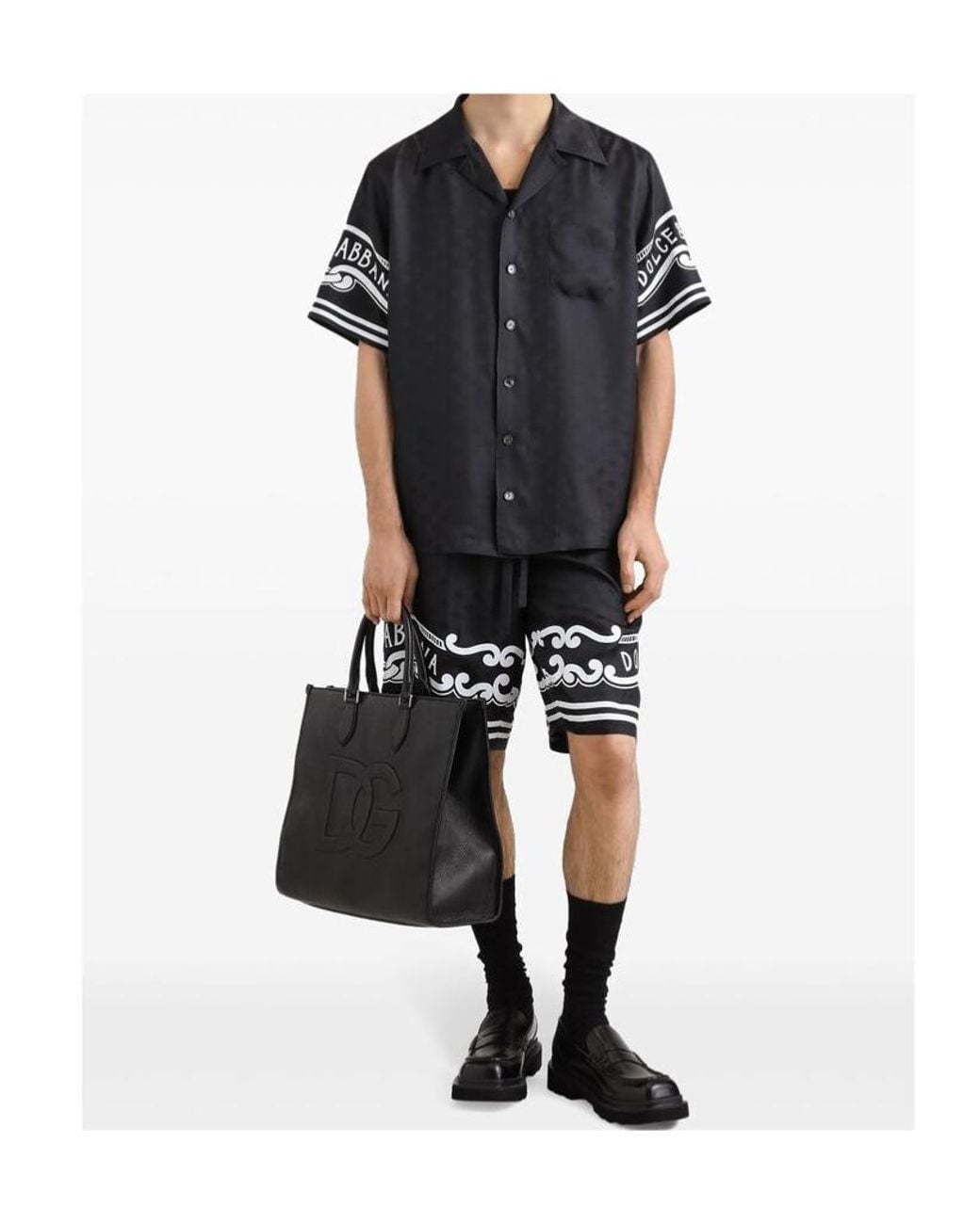 Dolce & Gabbana Black Bandanna Printed Denim Shirt for men