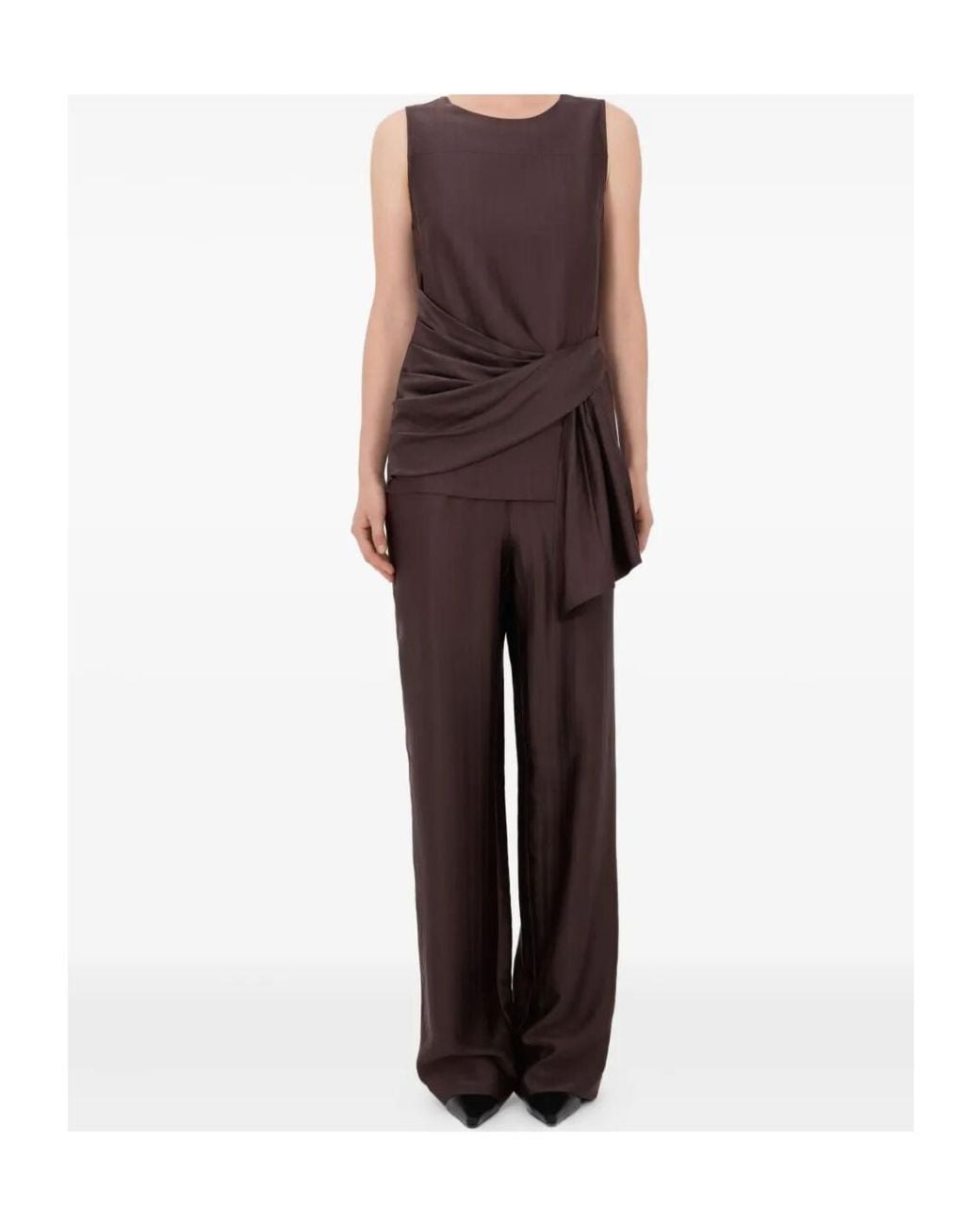 Loulou de Saison Brown Fonda Draped Asymmetric Top