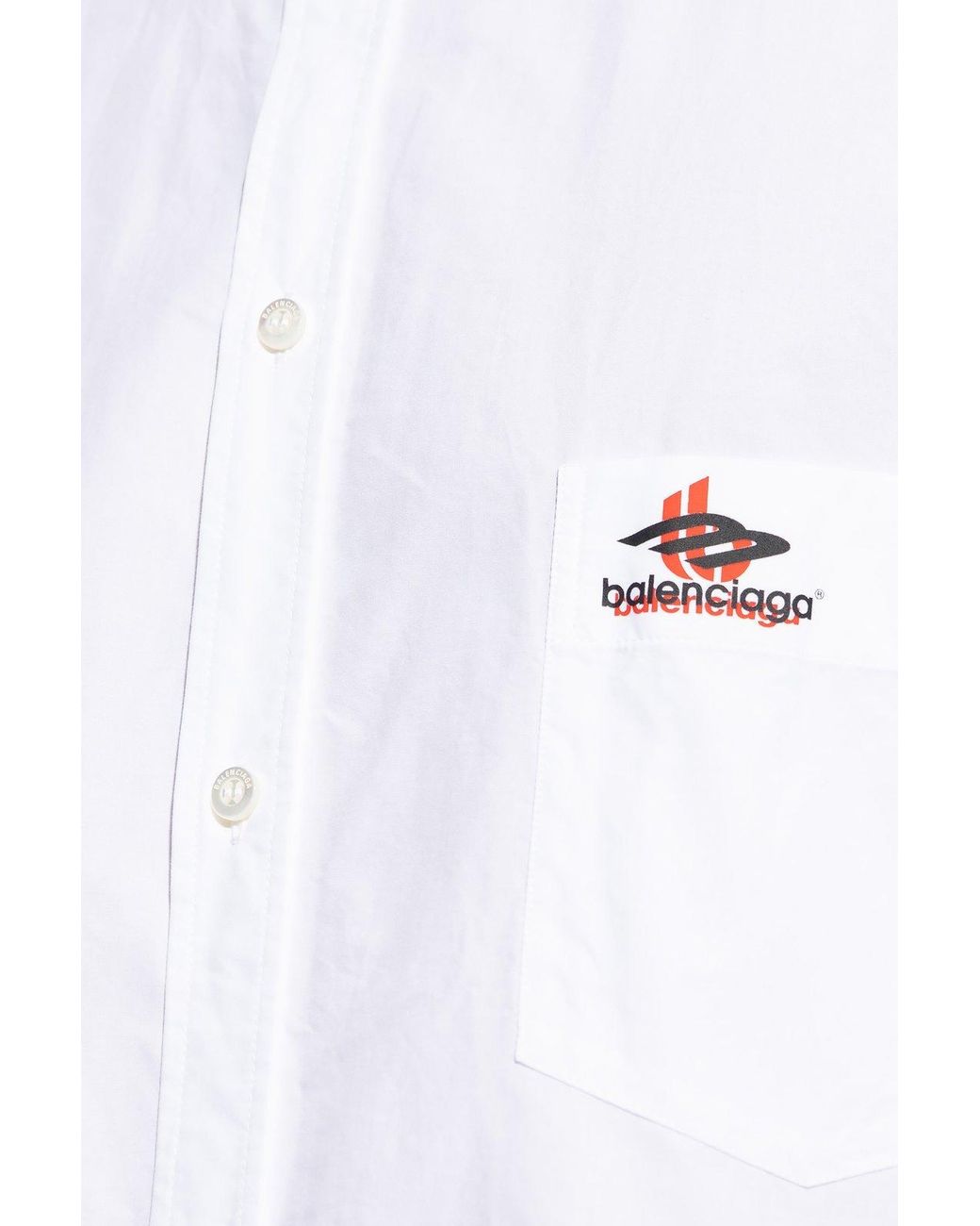 Balenciaga White Logo Printed Drop Shoulder Shirt for men