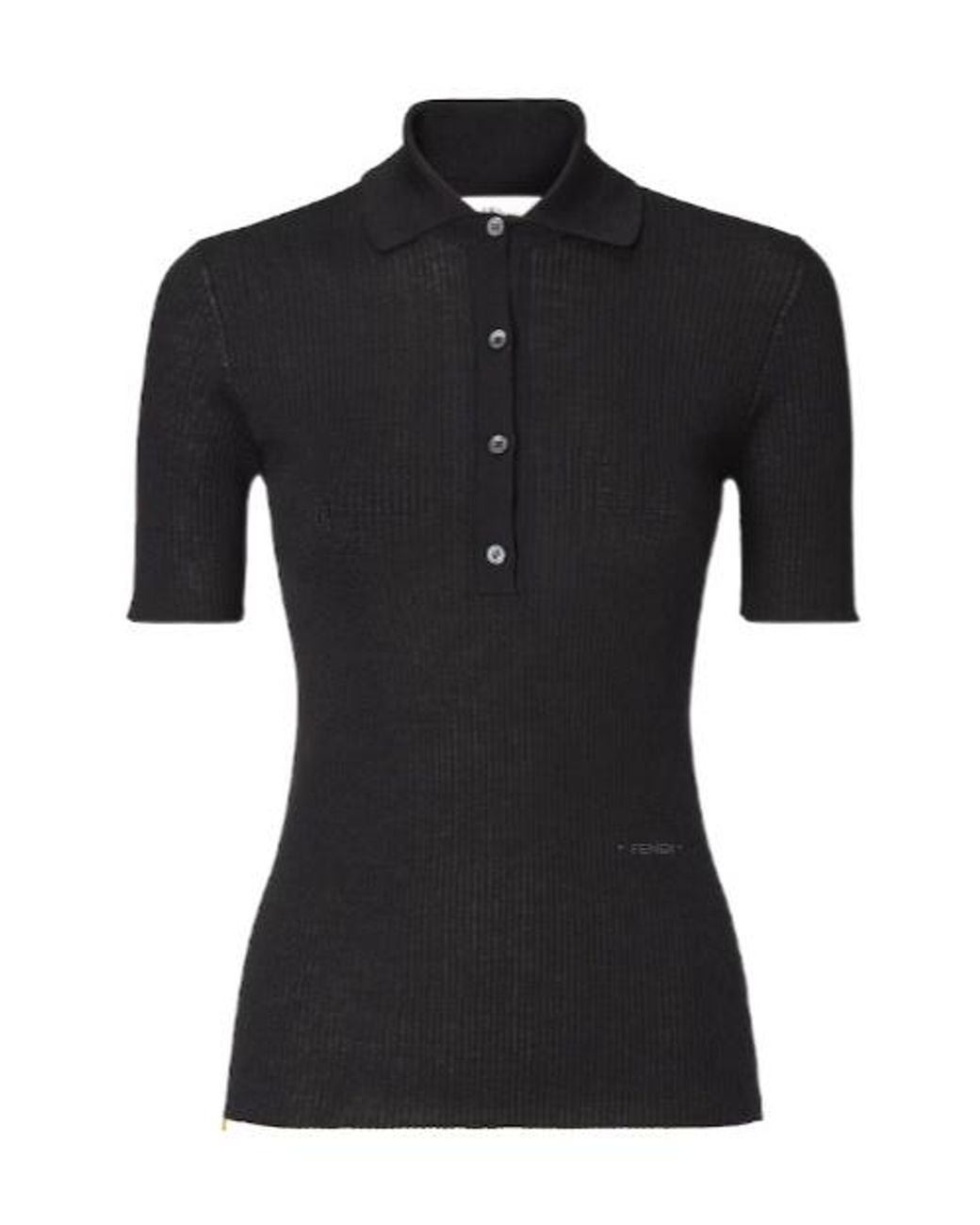 Fendi Black Ribbed Polo Knitted Top