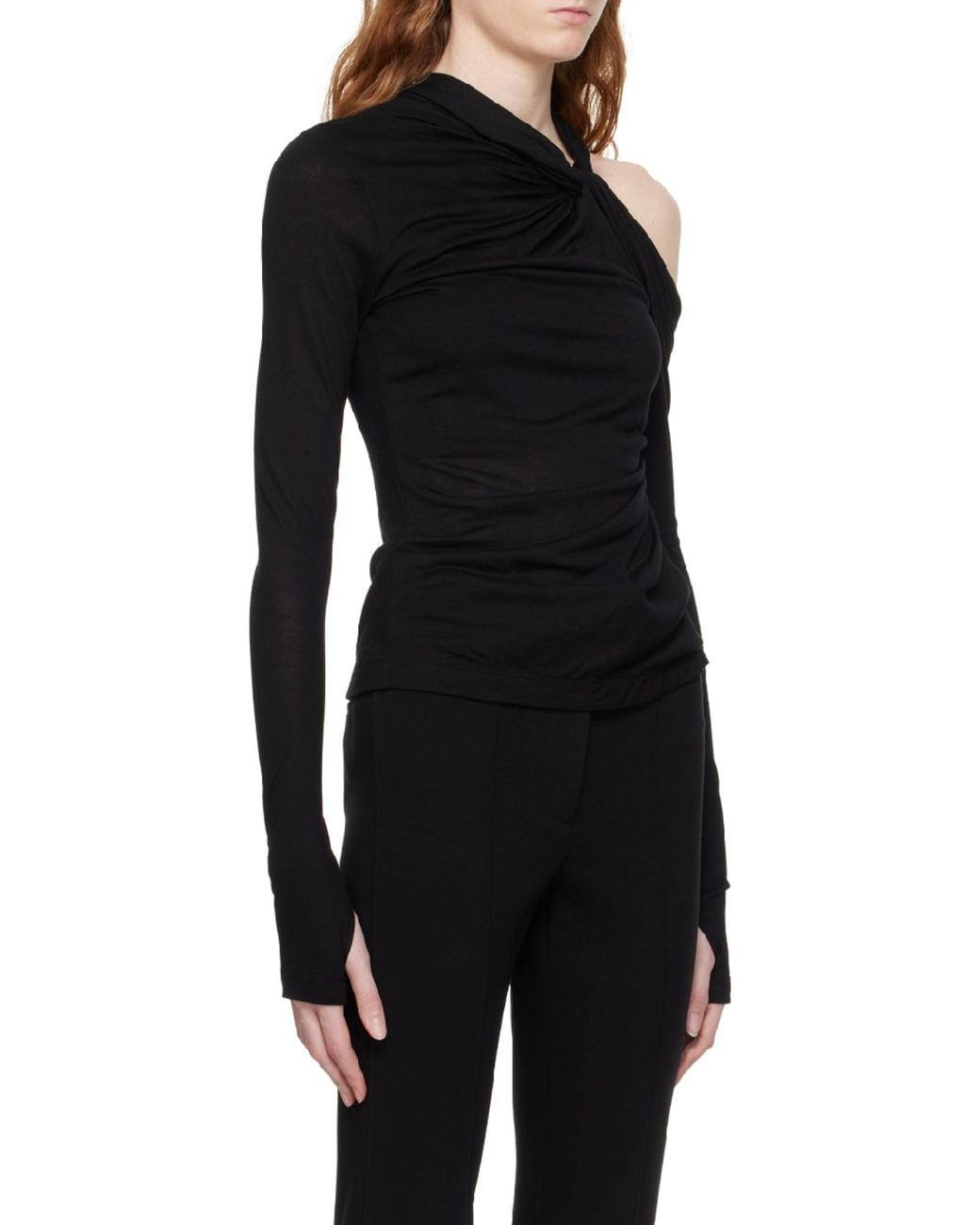 Helmut Lang Black Cold Shoulder Twist Detailed Top