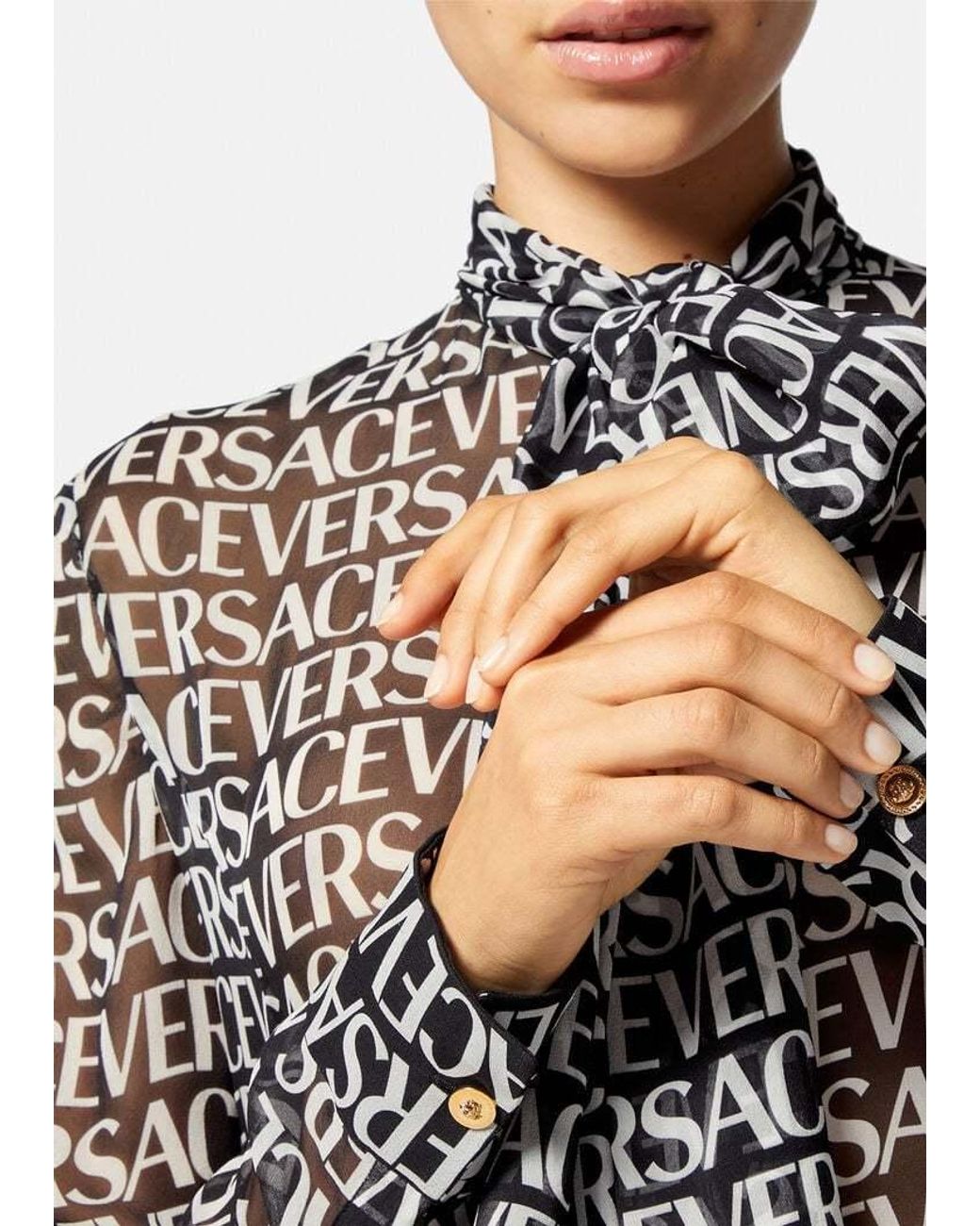 Versace Gray Logo Print Sheer Midi Dress