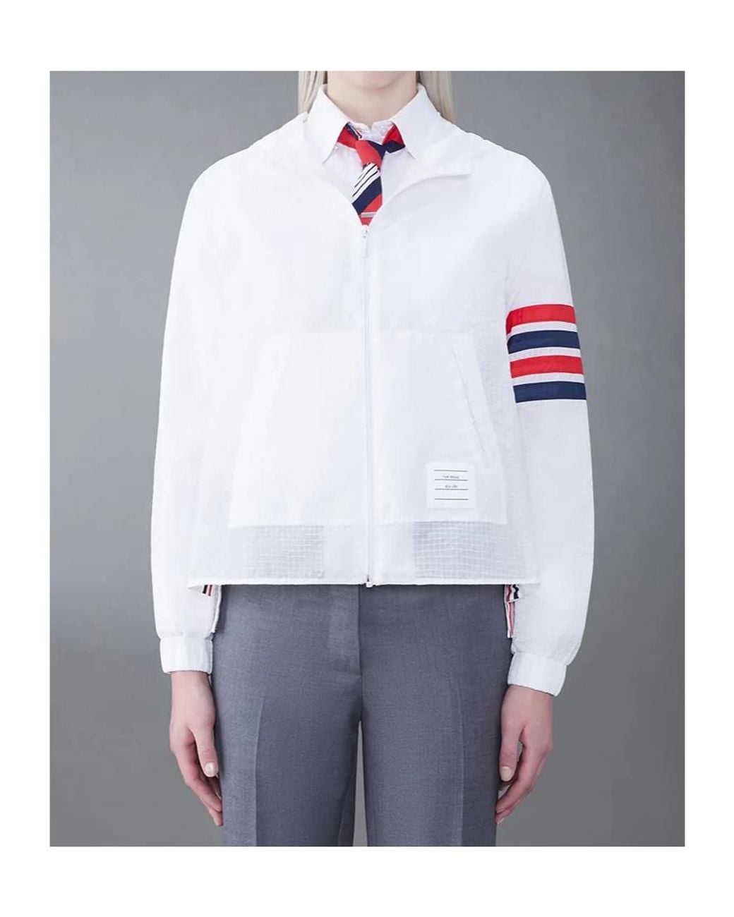 Thom Browne White 4-Bar Stripe Detailed Hooded Jacket