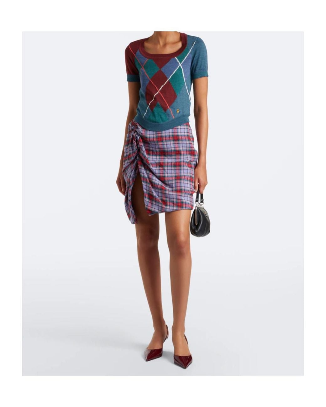 Vivienne Westwood Blue Argyle Wool And Cotton Sweater