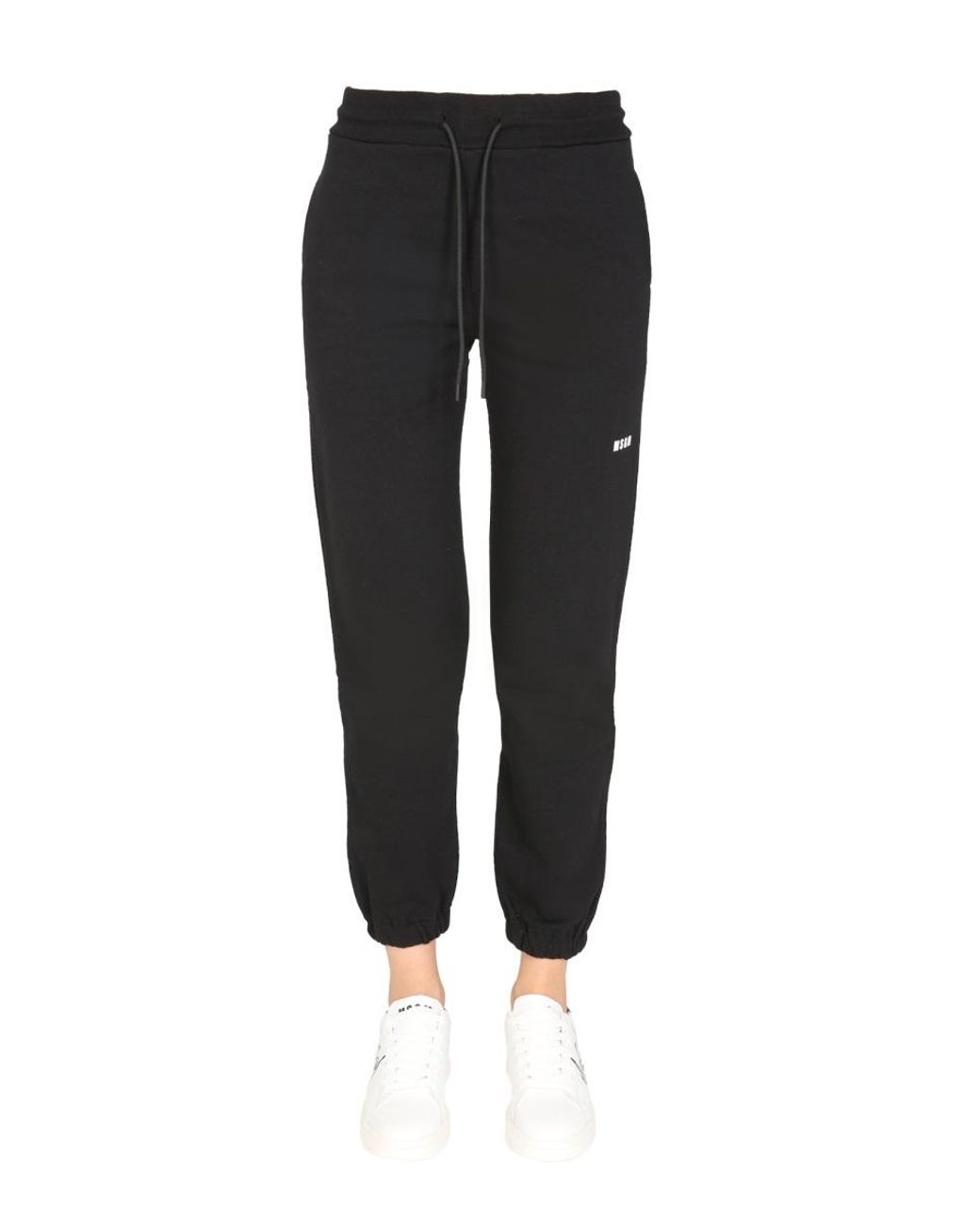 MSGM Black Logo Printed Drawstring Pants