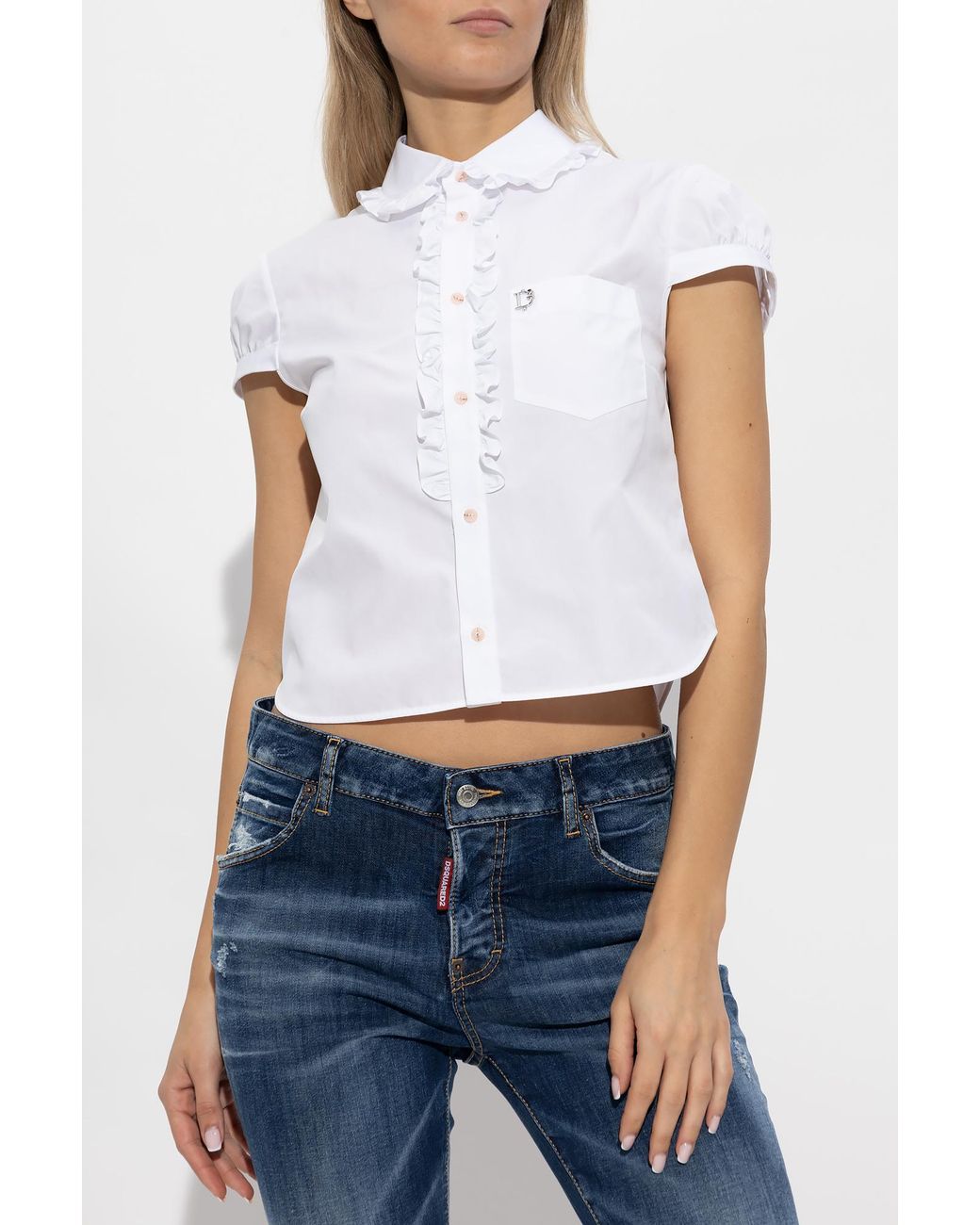 DSquared² White Logo Plaque Cropped Shirt