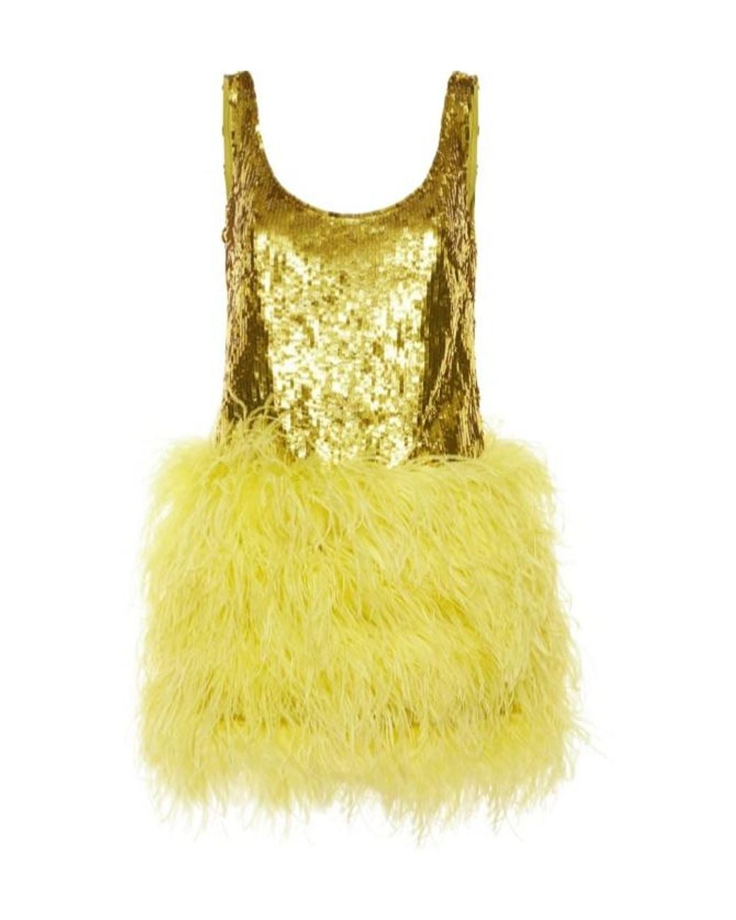 Valentino Yellow Sequined Mini Dress W/ Feathers