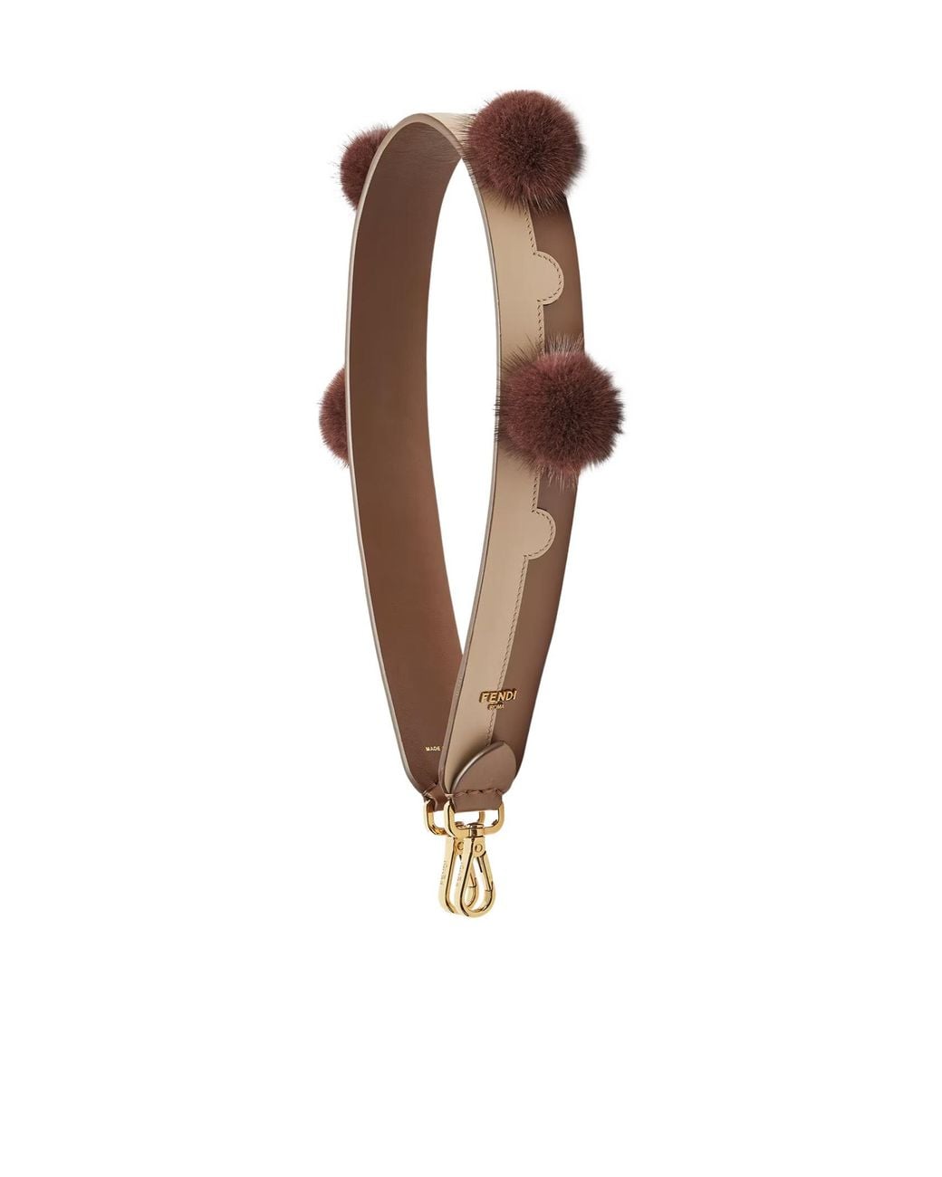 Fendi White Two-Tone Leather Shoulder Strap With Pompom