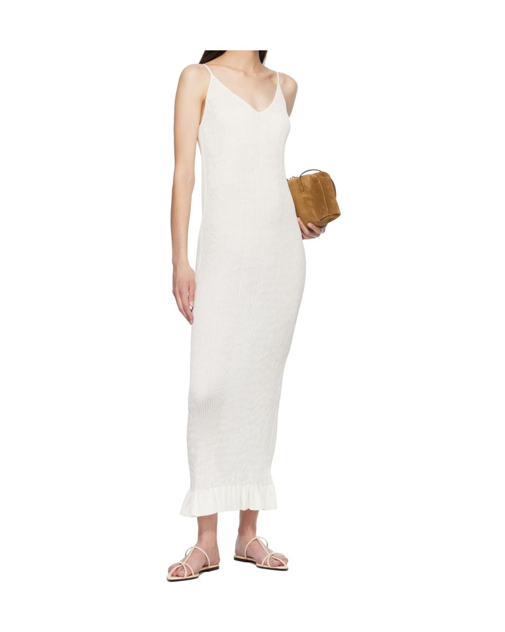 Jil Sander White Ruffled Detail Maxi Dress