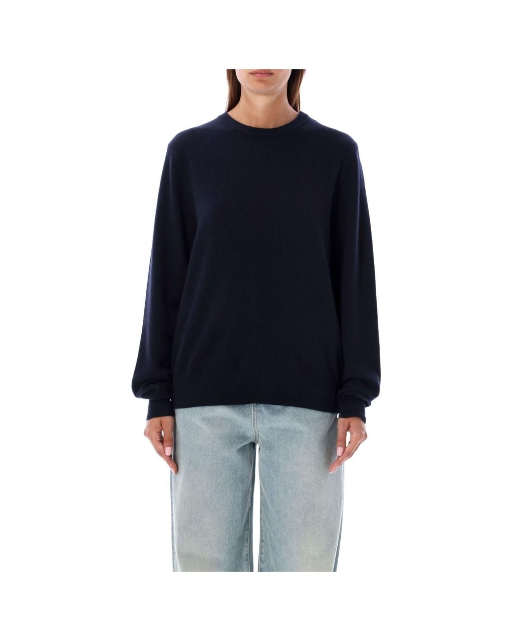 Extreme Cashmere Blue Round-Neck And Long-Sleeved Sweater