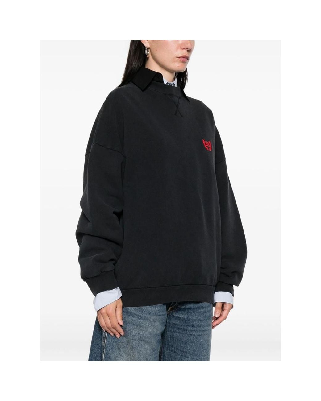 Balenciaga Black Bb Logo Embroidered Distressed Sweatshirt
