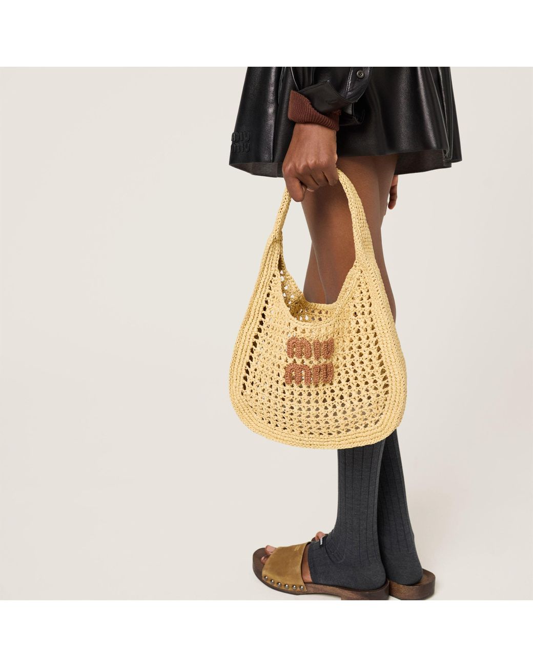 Miu Miu Natural Logo-Embroidered Woven Shopping Bag