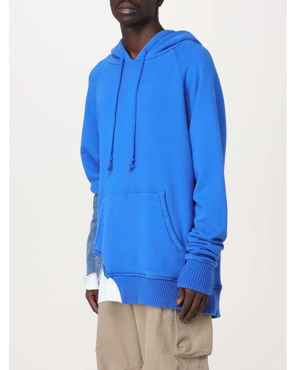 Greg Lauren Blue Fragment Panelled Hoodie for men