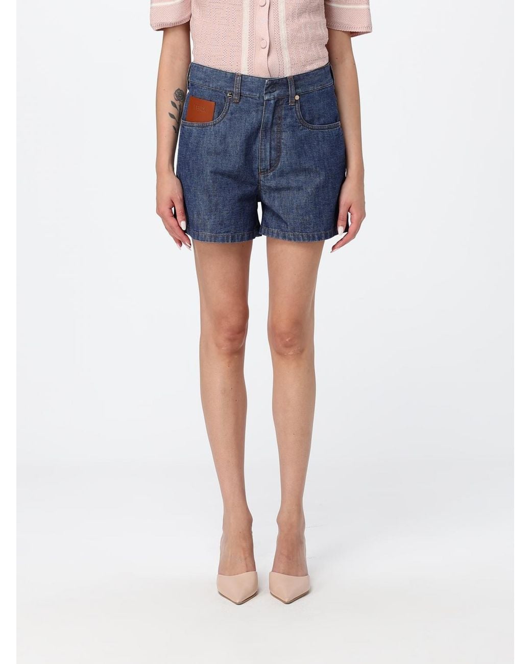 Fendi Blue Logo Patch Denim Shorts