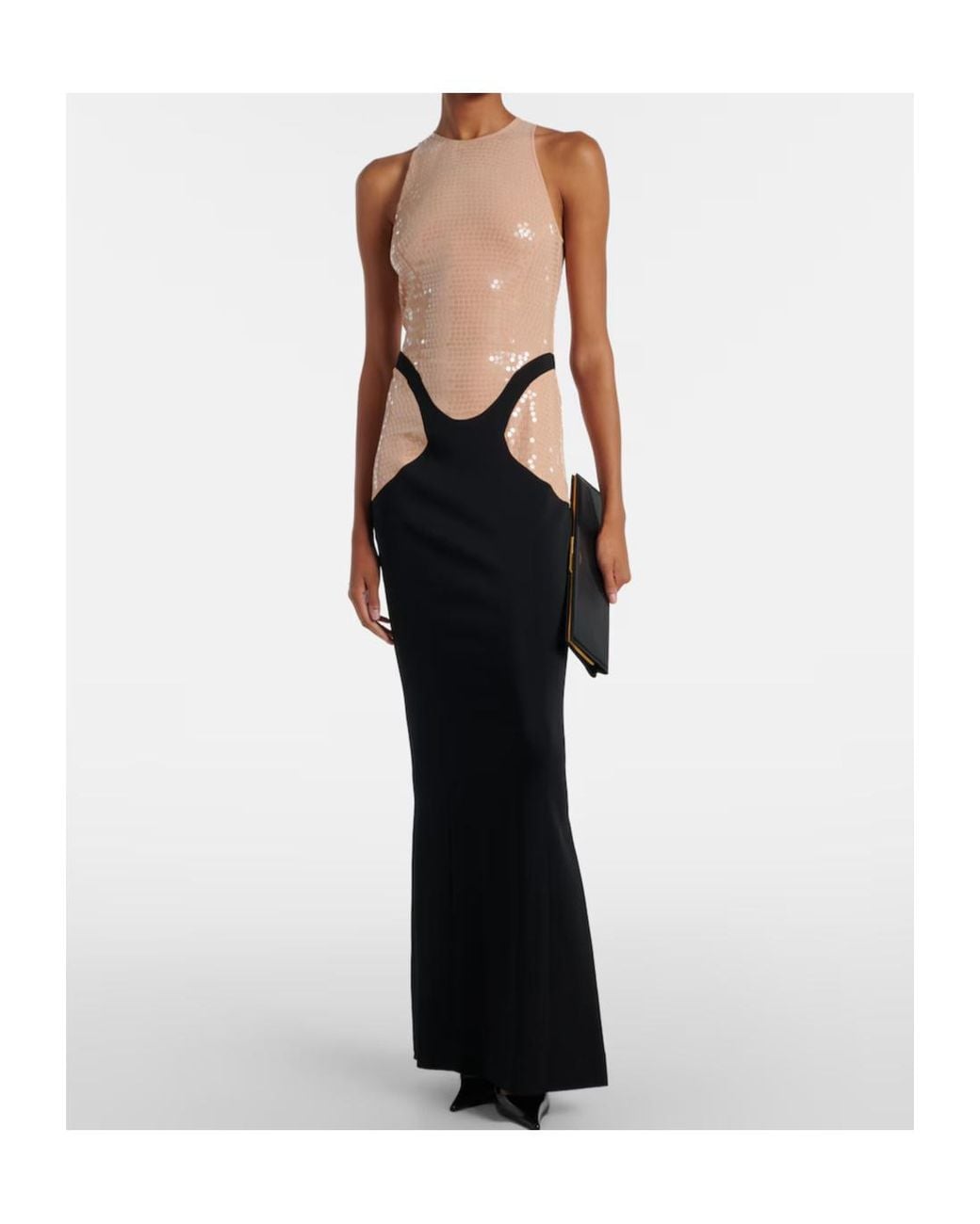 Mugler Black Sequin Ruffle Dress