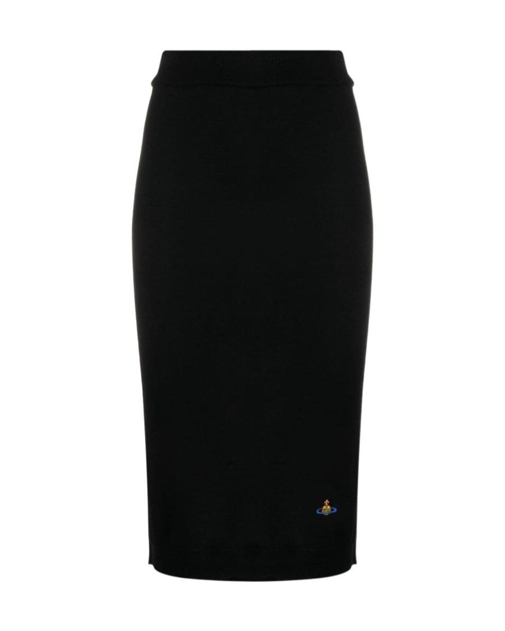 Vivienne Westwood Black Logo Embroidered Midi Skirt