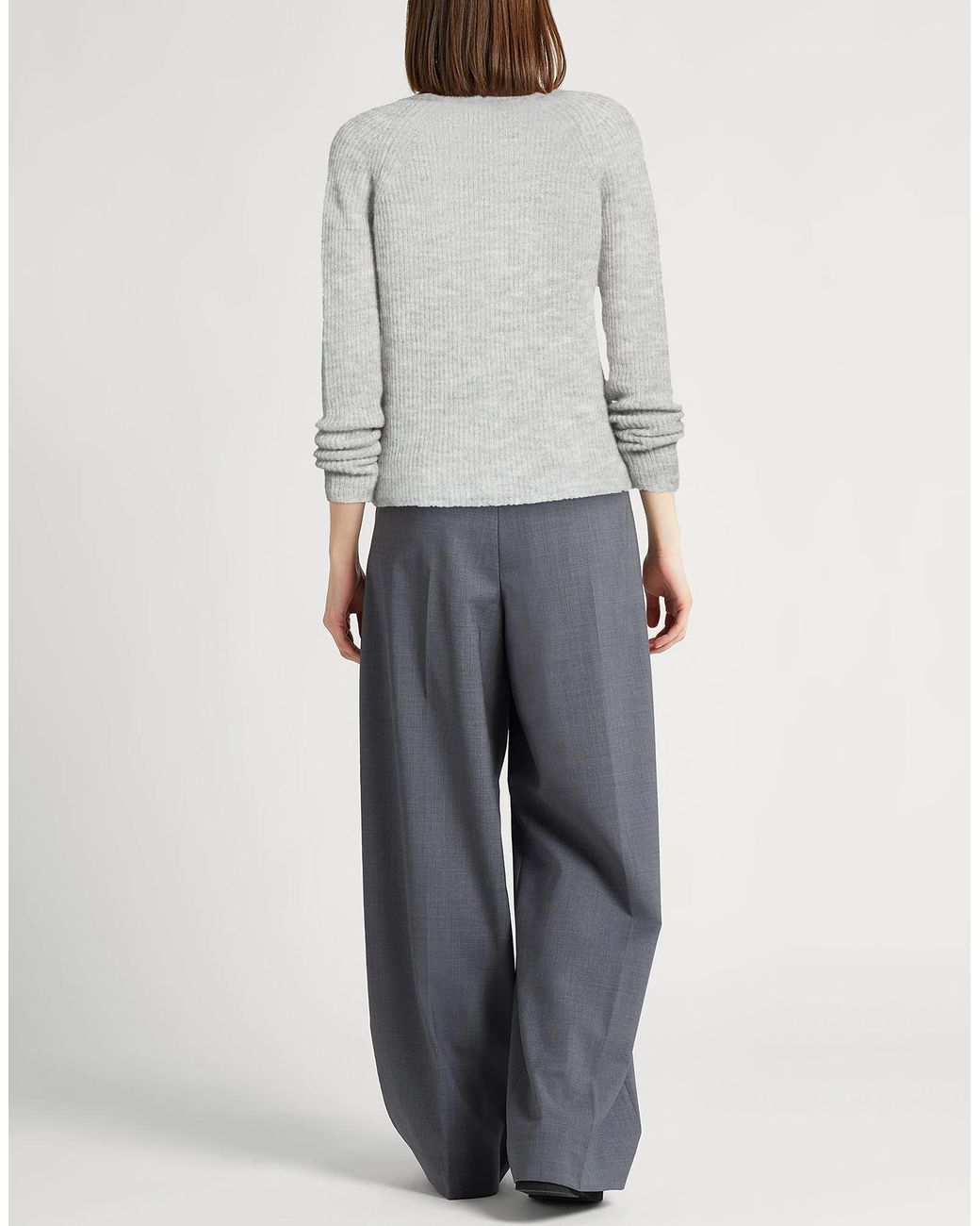 Max Mara Gray Knit Long-Sleeve V-Neck Sweater