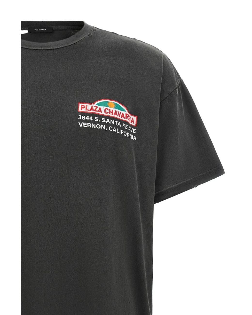 Willy Chavarria Black Graphic-Print Distressed T-Shirt for men