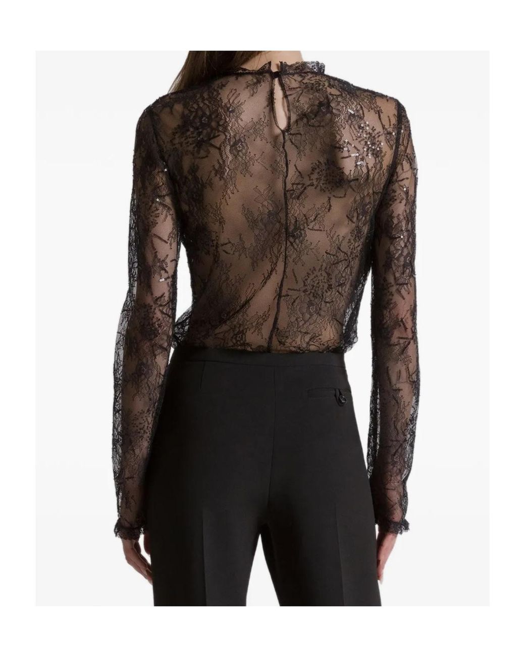 Alberta Ferretti Gray Sequin-Embellished Lace Top