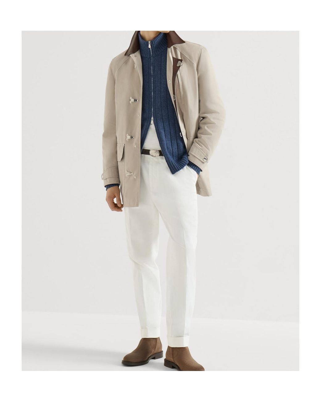 Brunello Cucinelli Blue Cashmere Ribbed Cardigan With Zip for men