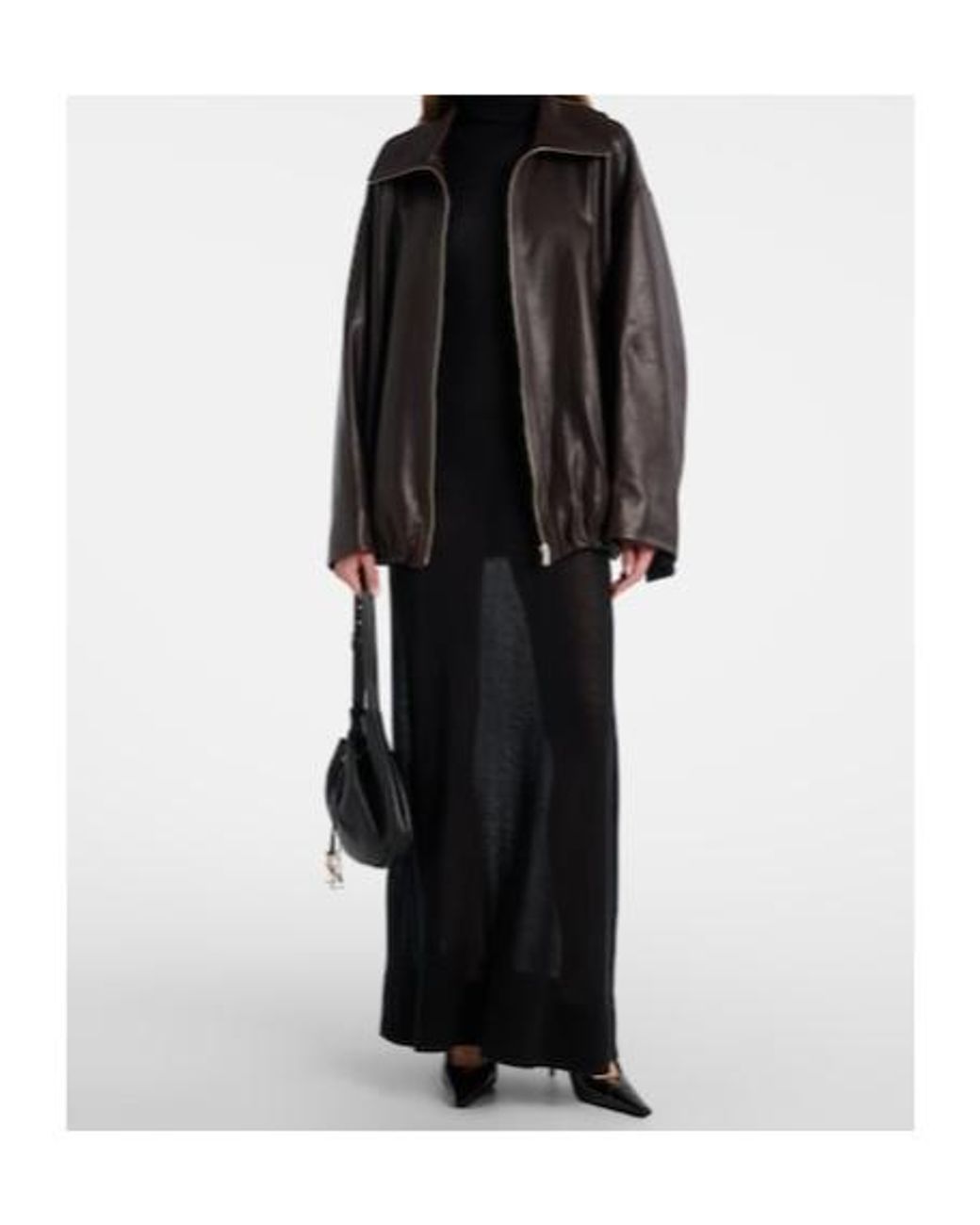 Nour Hammour Brown Elisse Leather Bomber Jacket