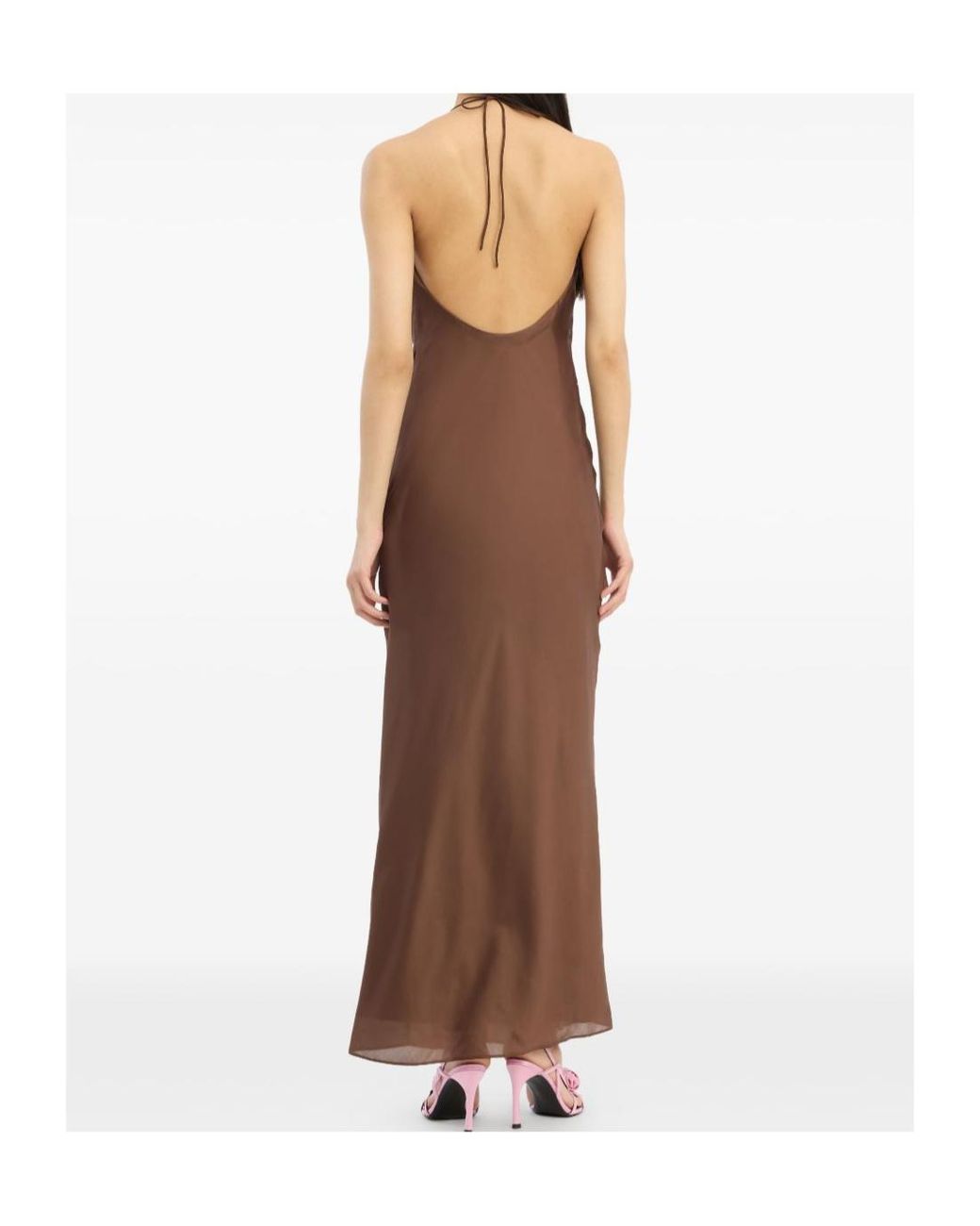 ROTATE BIRGER CHRISTENSEN Brown Chiffon Halter Dress