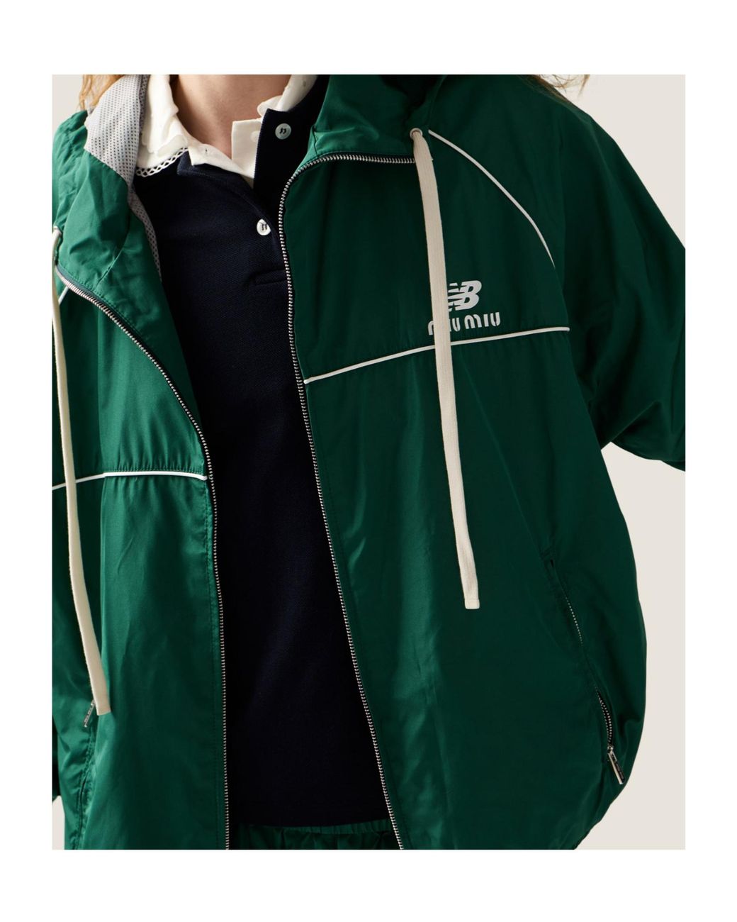 Miu Miu Green Technical Poplin Hoodie Jacket