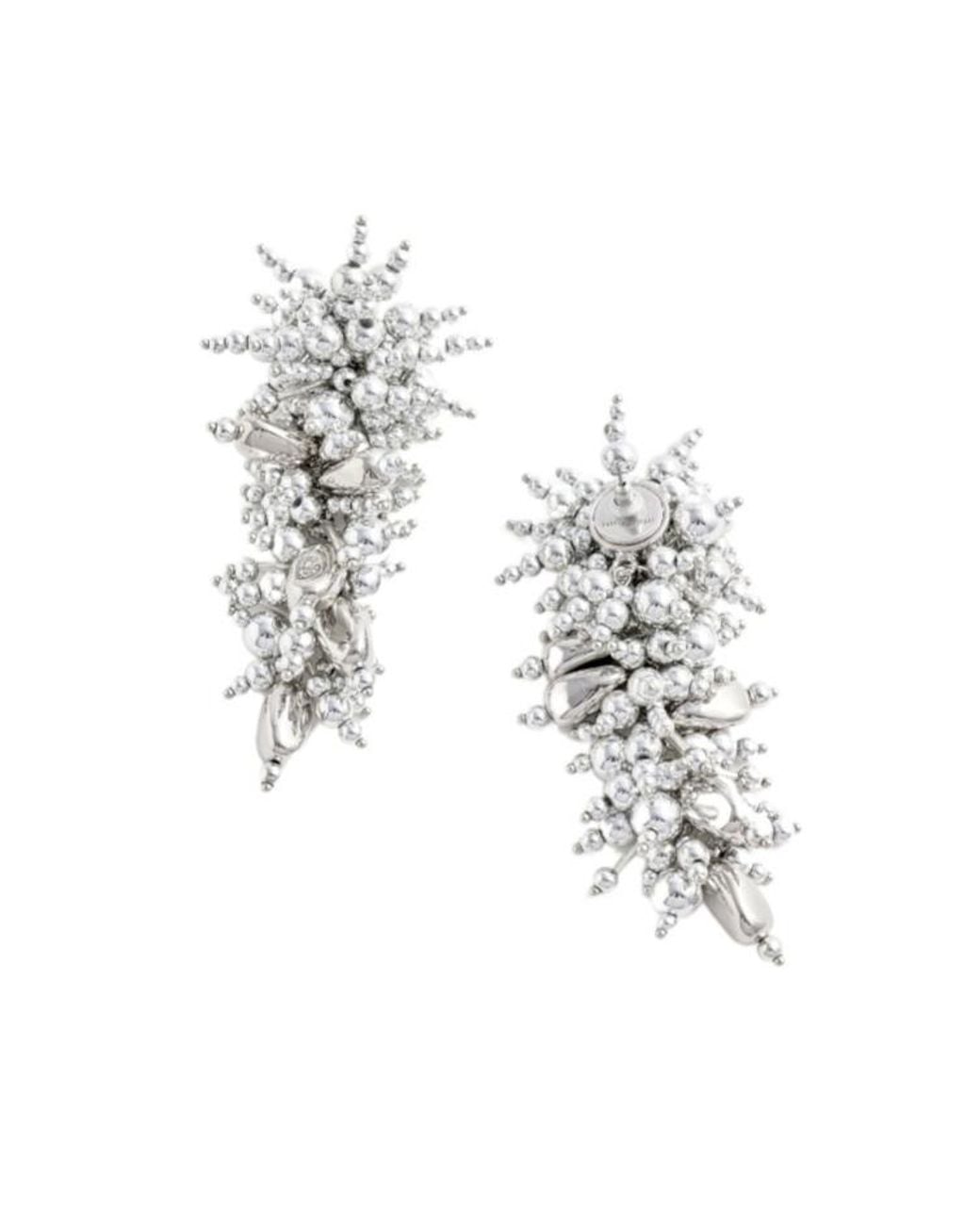 Self-Portrait White Beaded Floral Drop Earrings