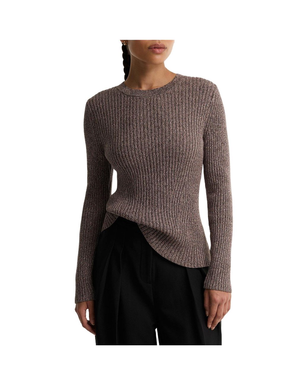 Barbour Gray Crewneck Vertical Rib Knit Top