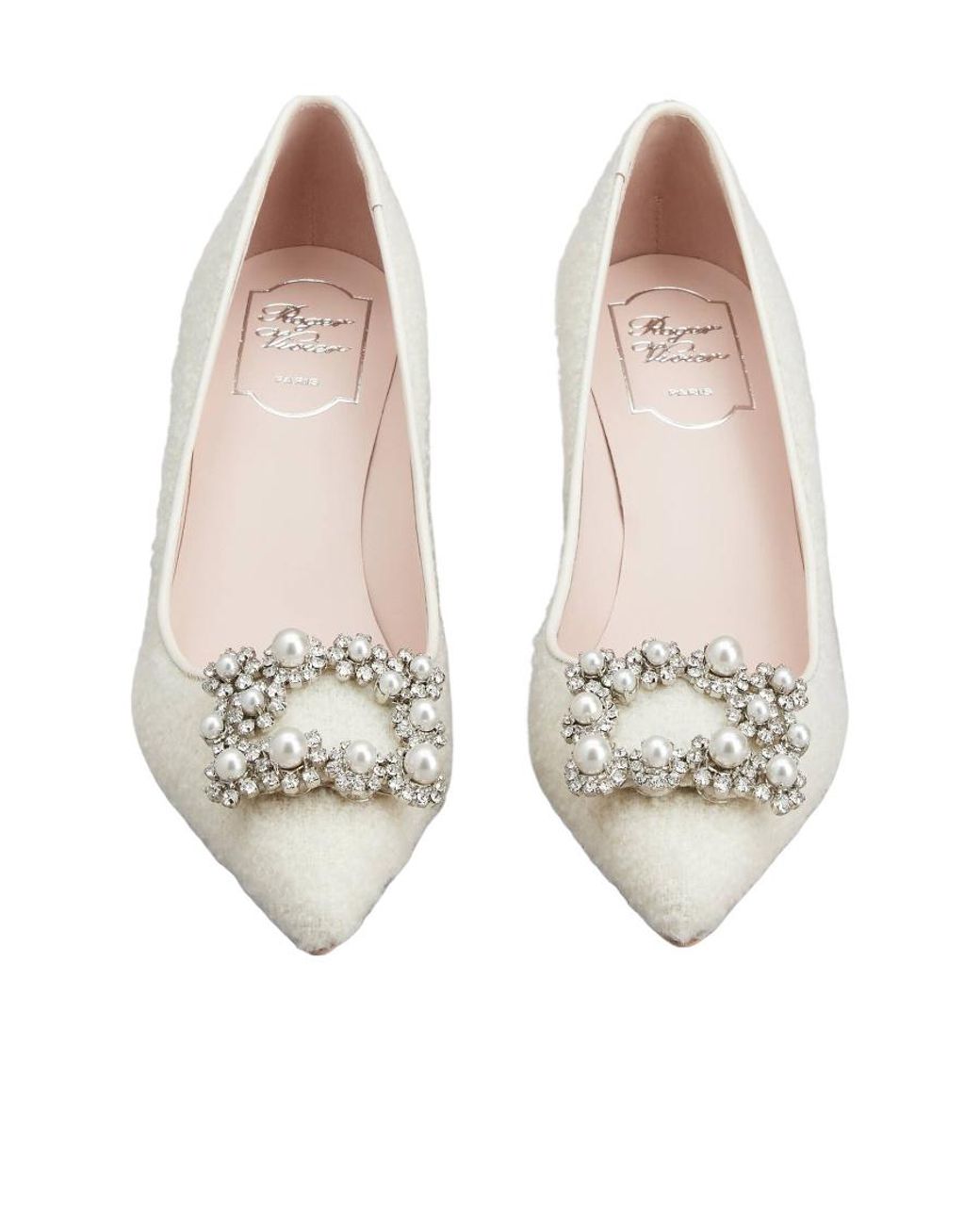 Roger Vivier White Embellished Pointed Toe Pumps