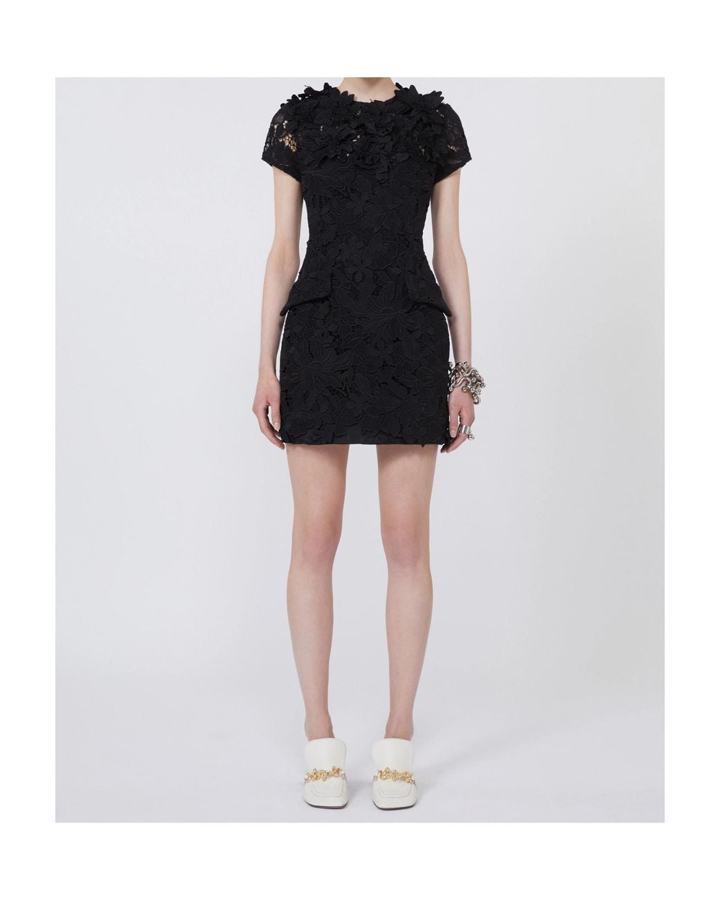 Sportmax Black Floral-Appliqué Lace Dress