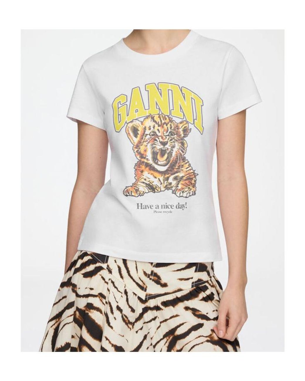 Ganni White Tiger Graphic Baby Fit T-Shirt