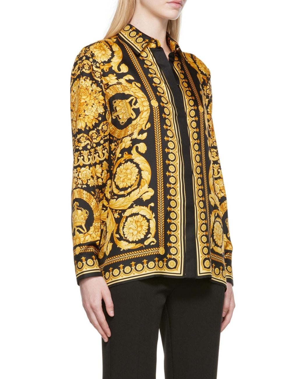 Versace Yellow Baroque Pattern Long Sleeved Shirt