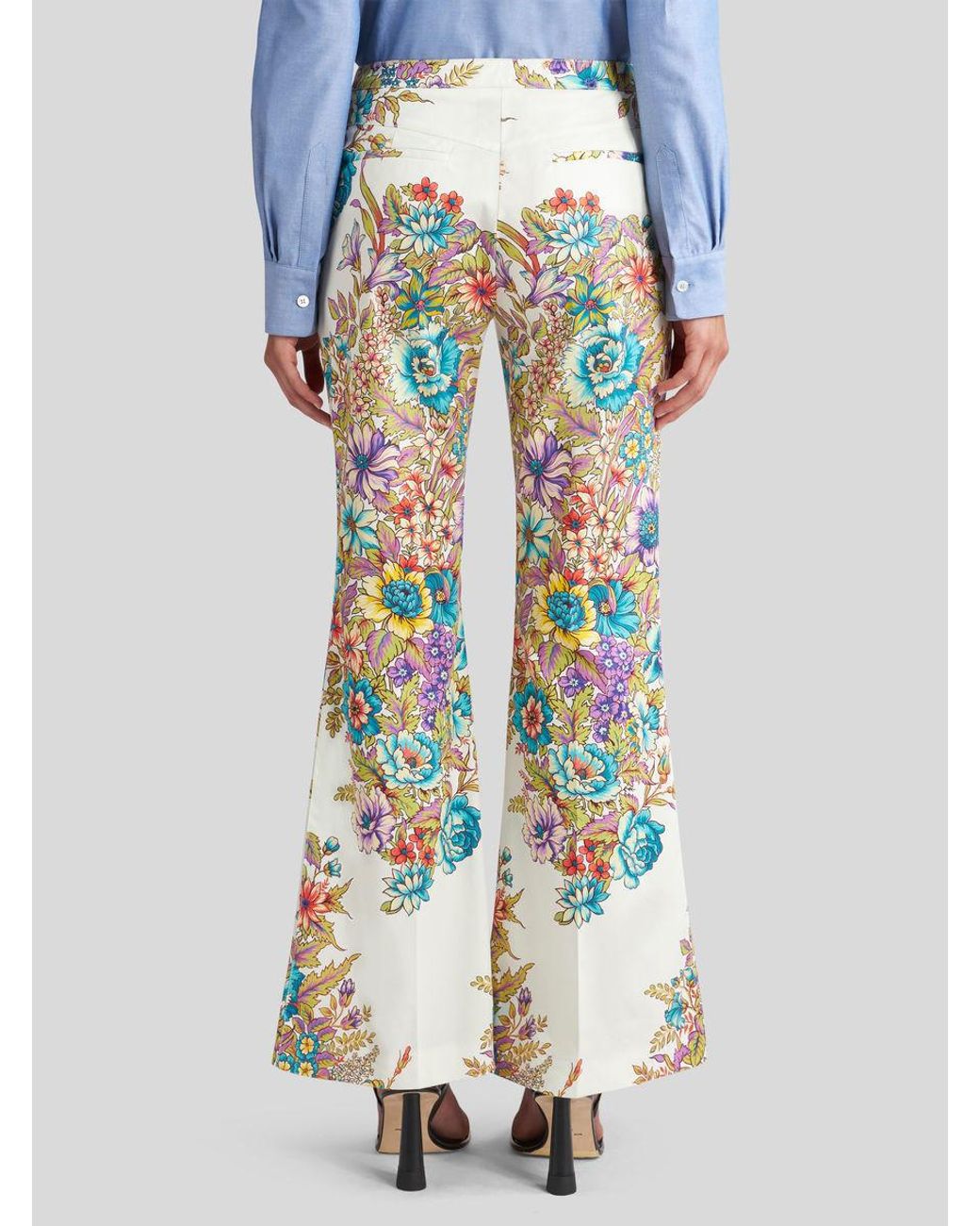 Etro White Floral-Printed High Waist Flared Trousers