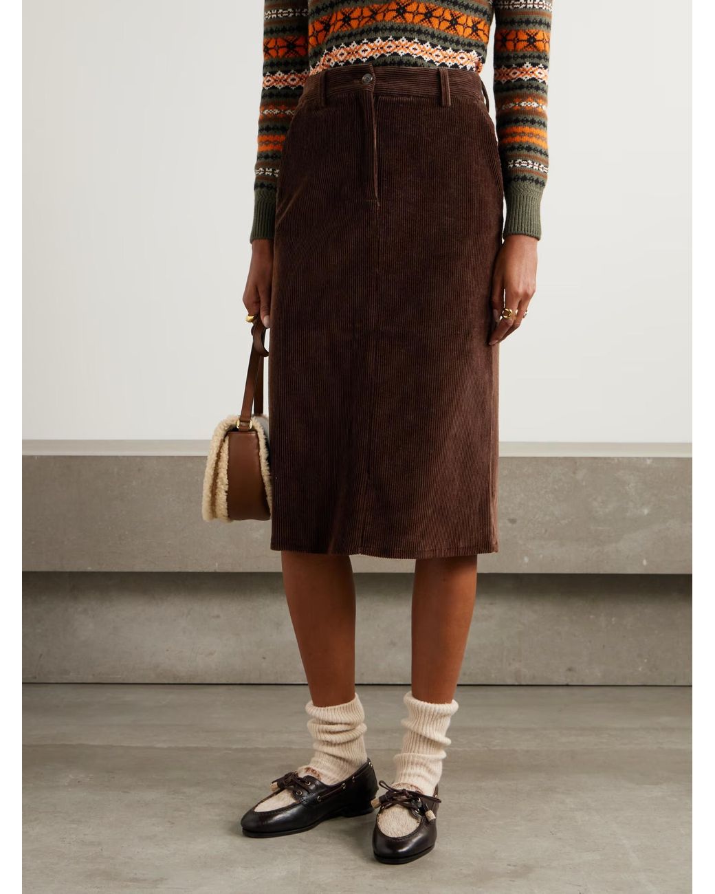 Bally Brown Corduroy Midi Skirt