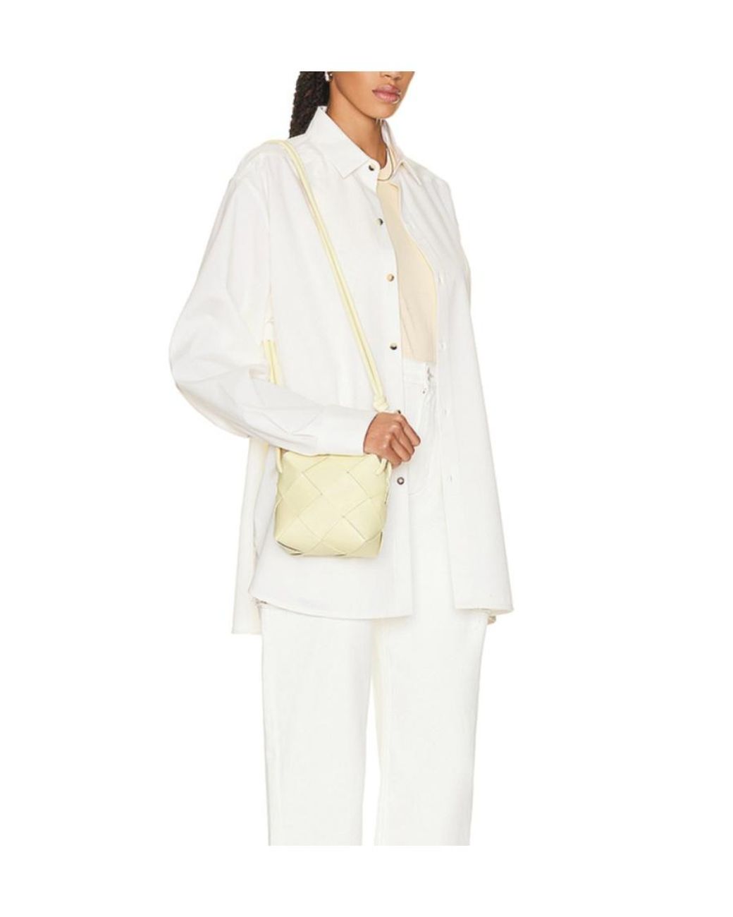 Bottega Veneta White Woven Designed Shoulder Bag