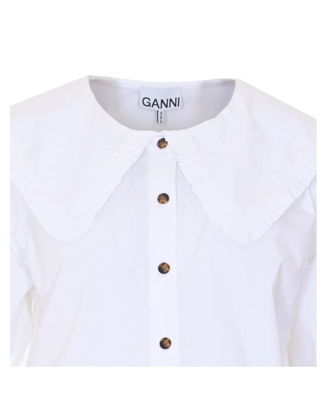 Ganni White Ruffled Long-Sleeved Shirt