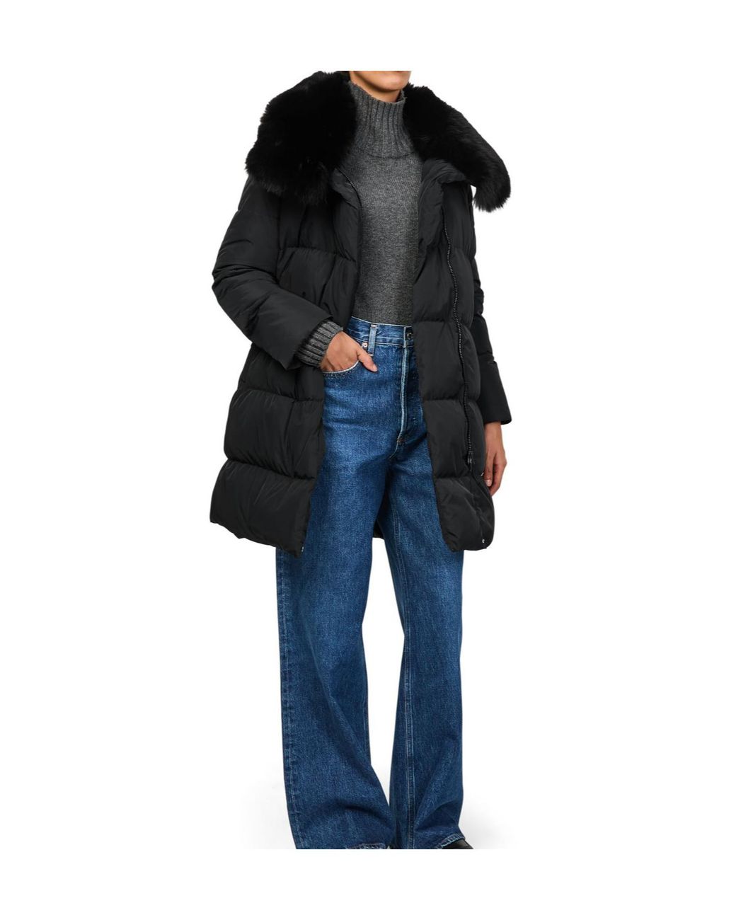 Yves Salomon Black Fur Collar Down Jacket