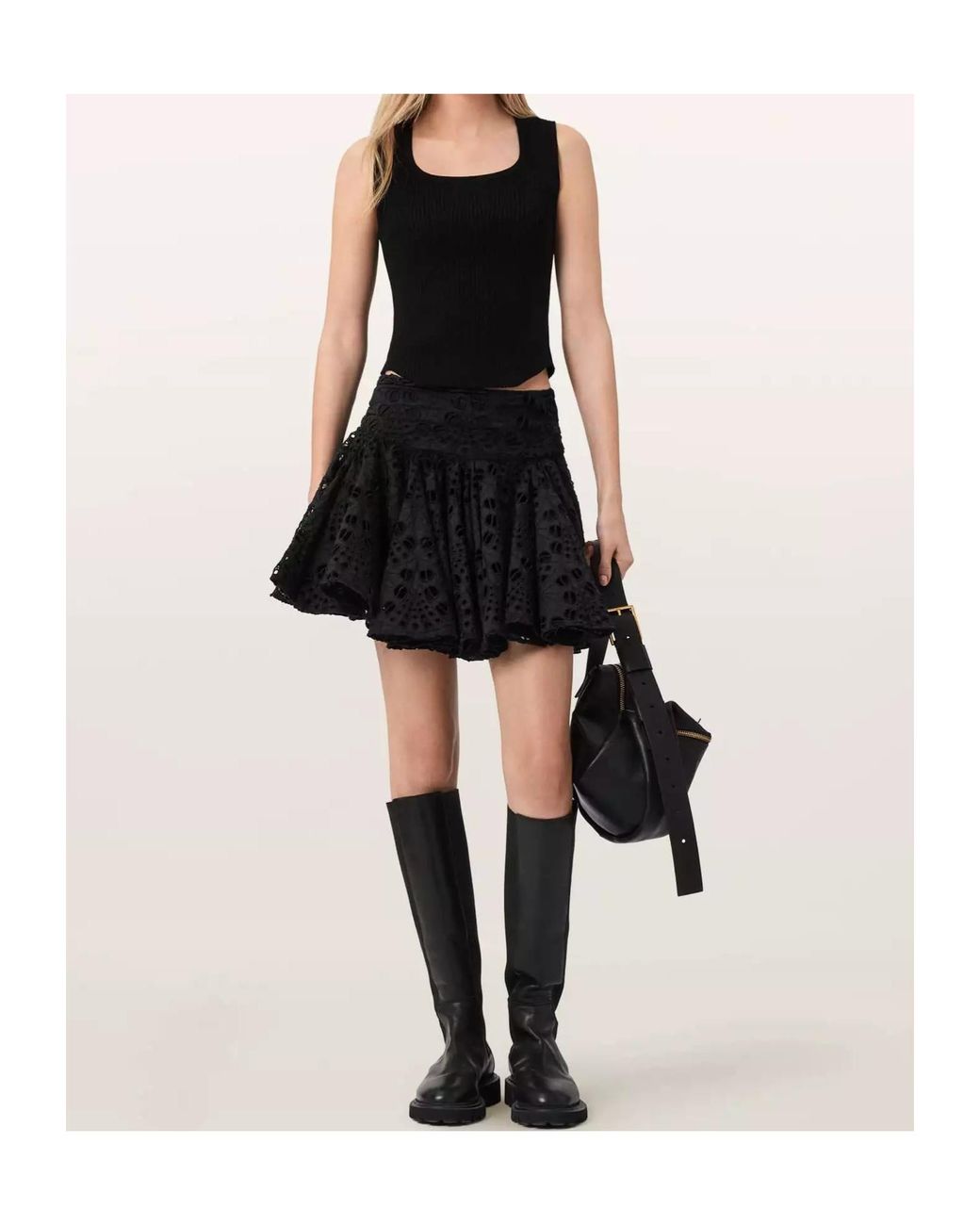 AllSaints Black Dotty Broderie Anglaise Skirt