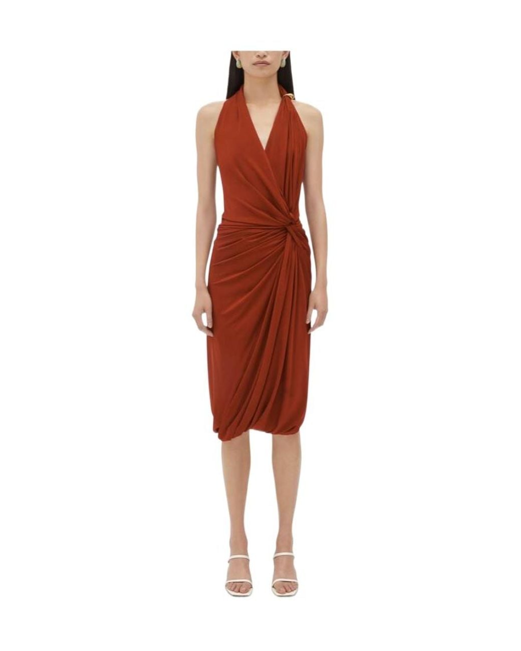 Bottega Veneta Red Drop Ring Detailed Midi Dress