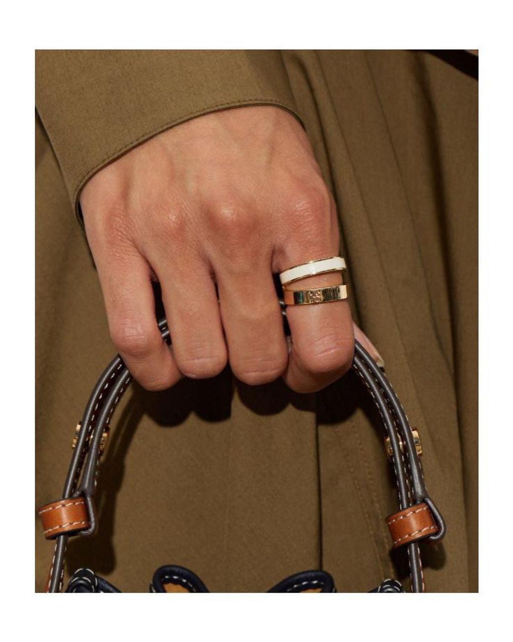 Tory Burch White Icon Enamel Double Ring