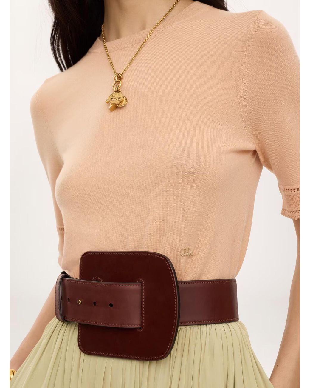 Chloé Natural Chloé Ribbed Elbow-Sleeve Knitted Sweater
