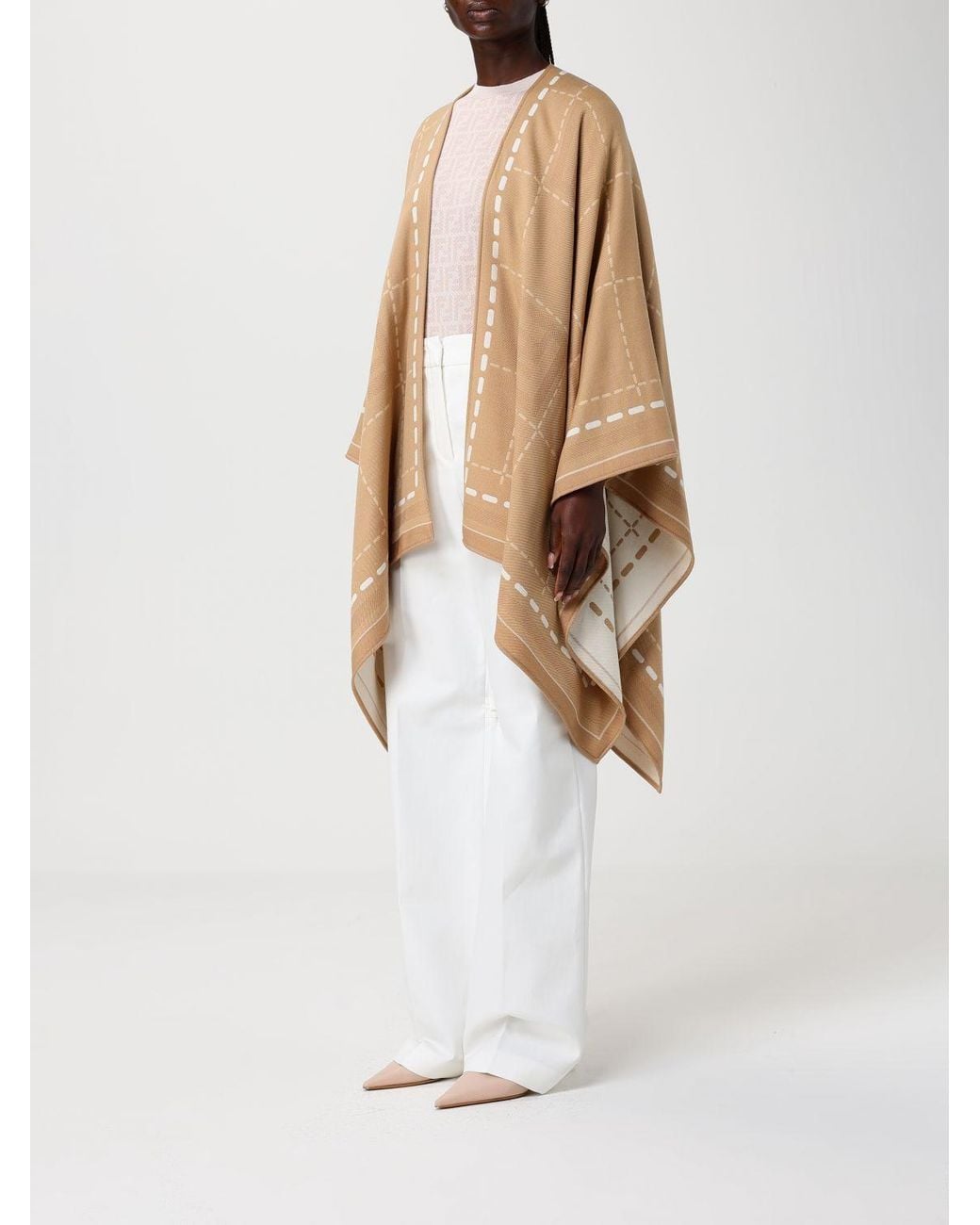 Fendi Natural Ff Jacquard Checked Poncho