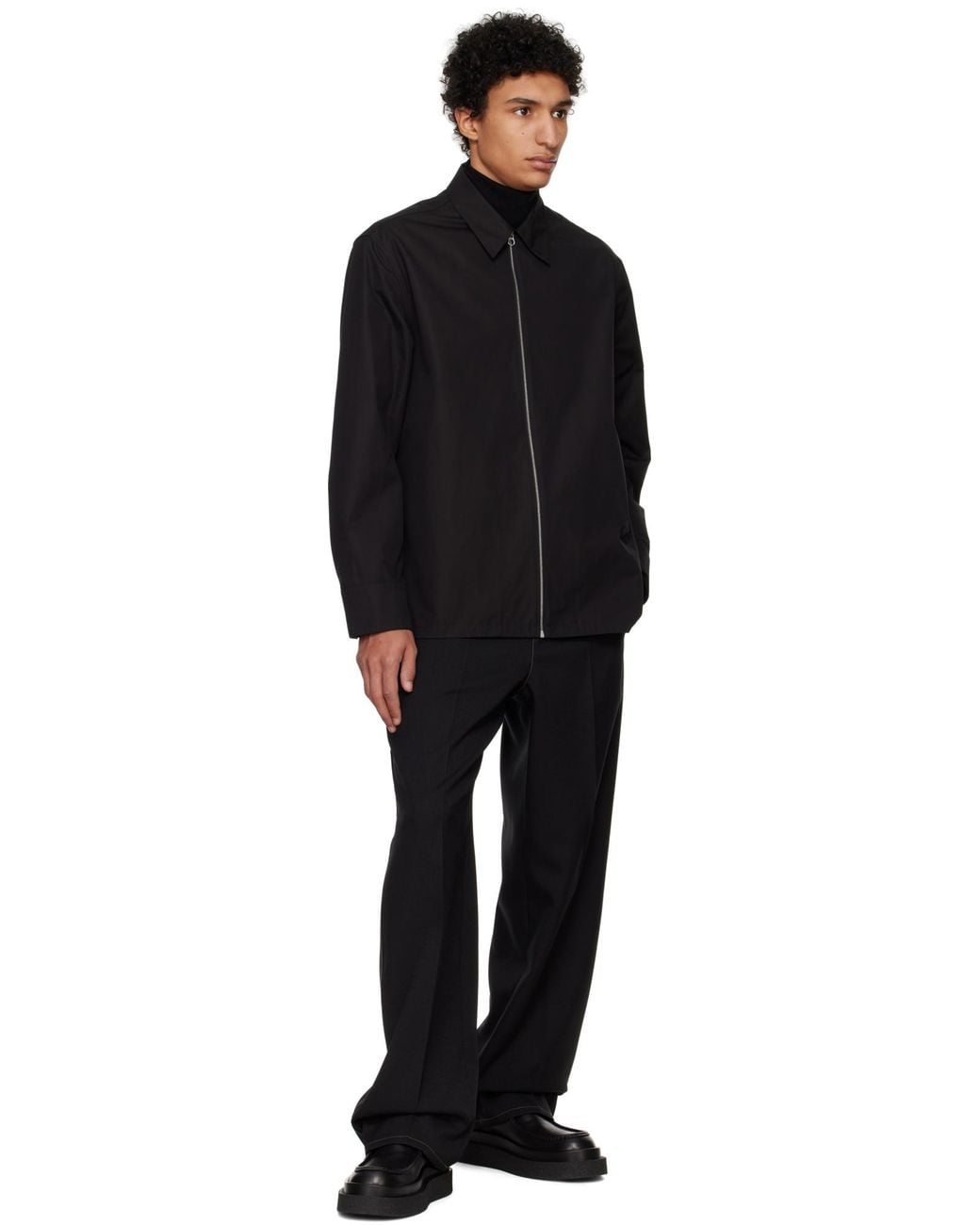 Jil Sander Black Long Sleeved Zip-Up Shirt for men