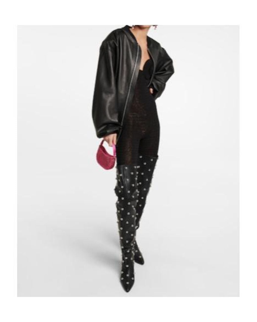 Magda Butrym Black Embellished Leather Over The Knee Boots