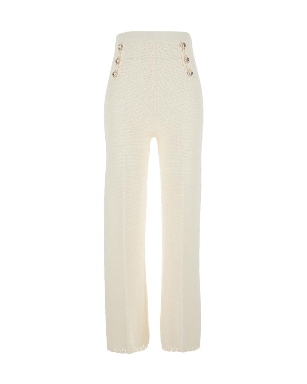 Twinset White Crochet Detailed Knitted Pants