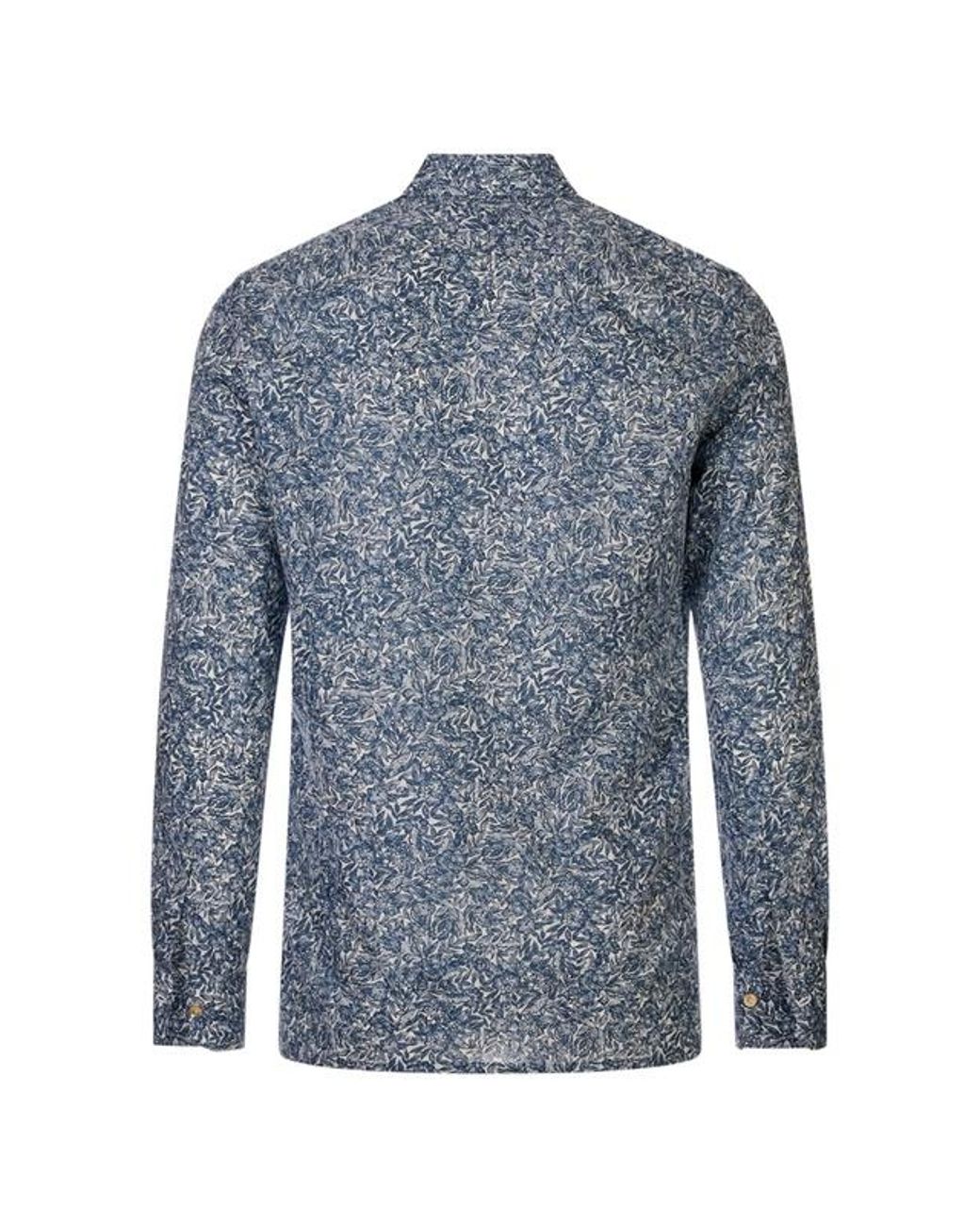 Kiton Blue Floral-Print Long-Sleeve Shirt for men